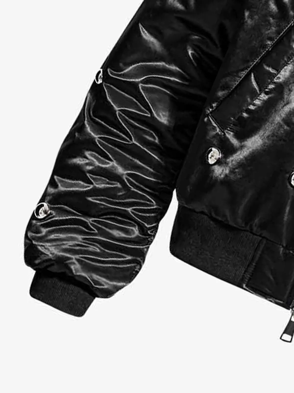 Detachable Faux Fur Collar Glossy Padded Bomber Jacket - Image 9