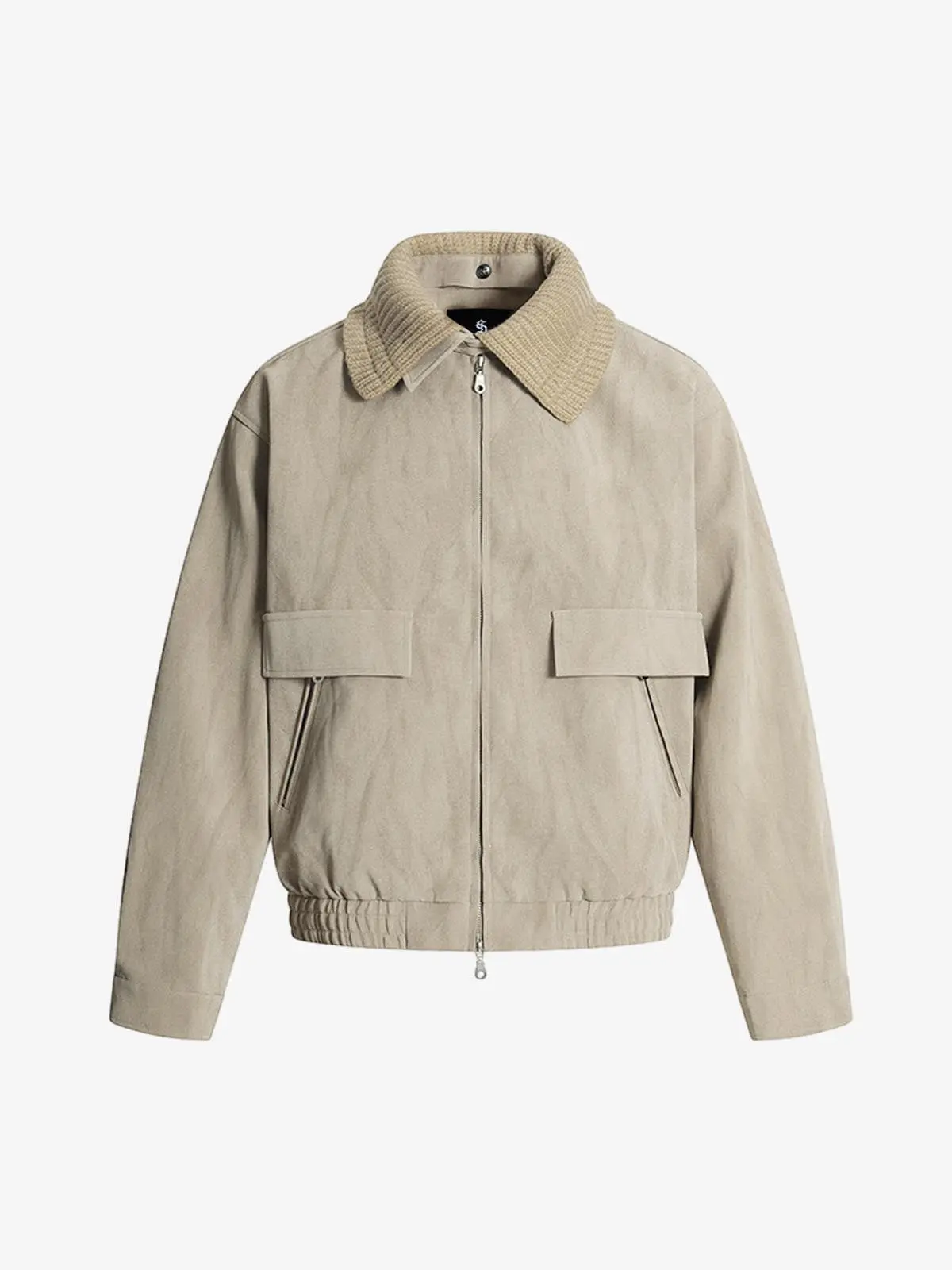 Detachable Knit Collar Zip Up Pocket Jacket