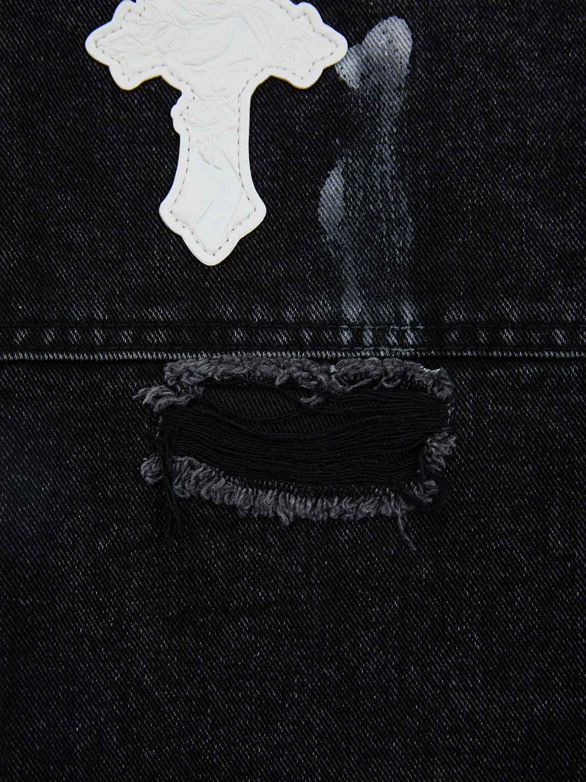 Distressed Cross Patchwork Baggy Denim Jeans - Image 14