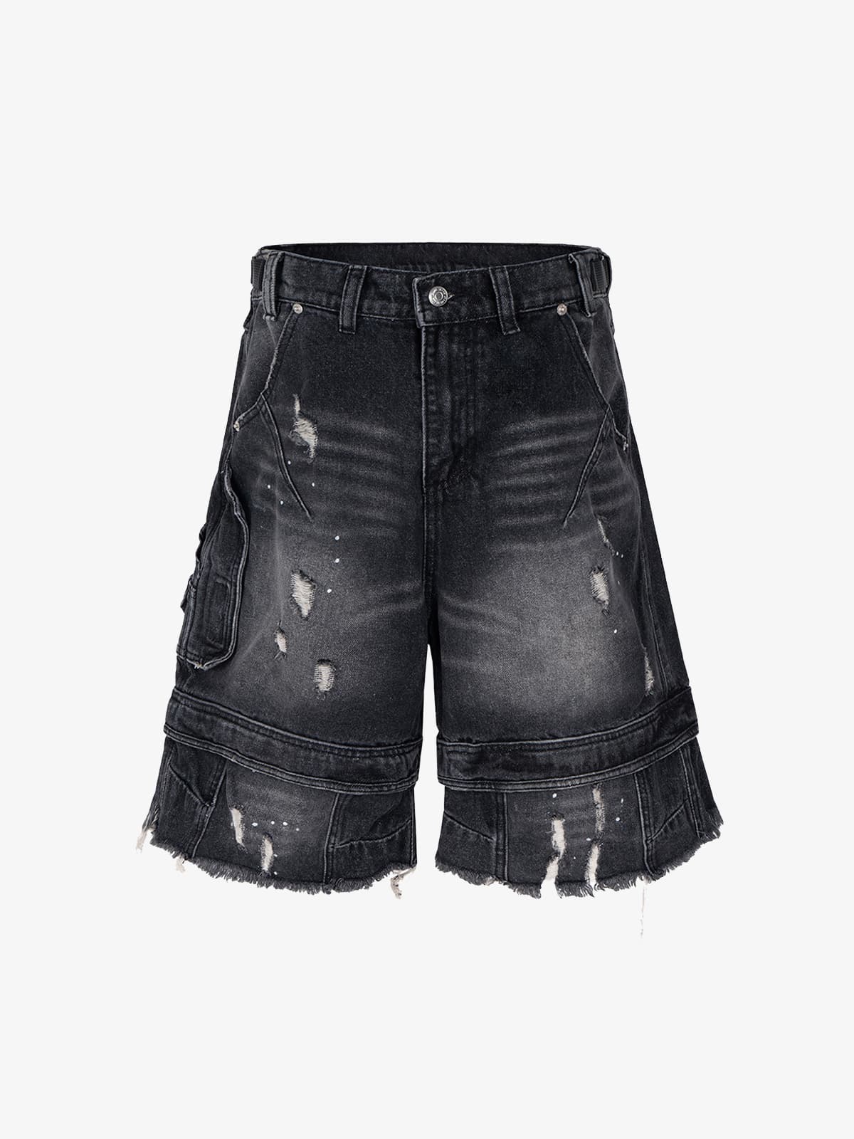 Ripped Washed Tassel Cargo Denim Shorts - Image 10