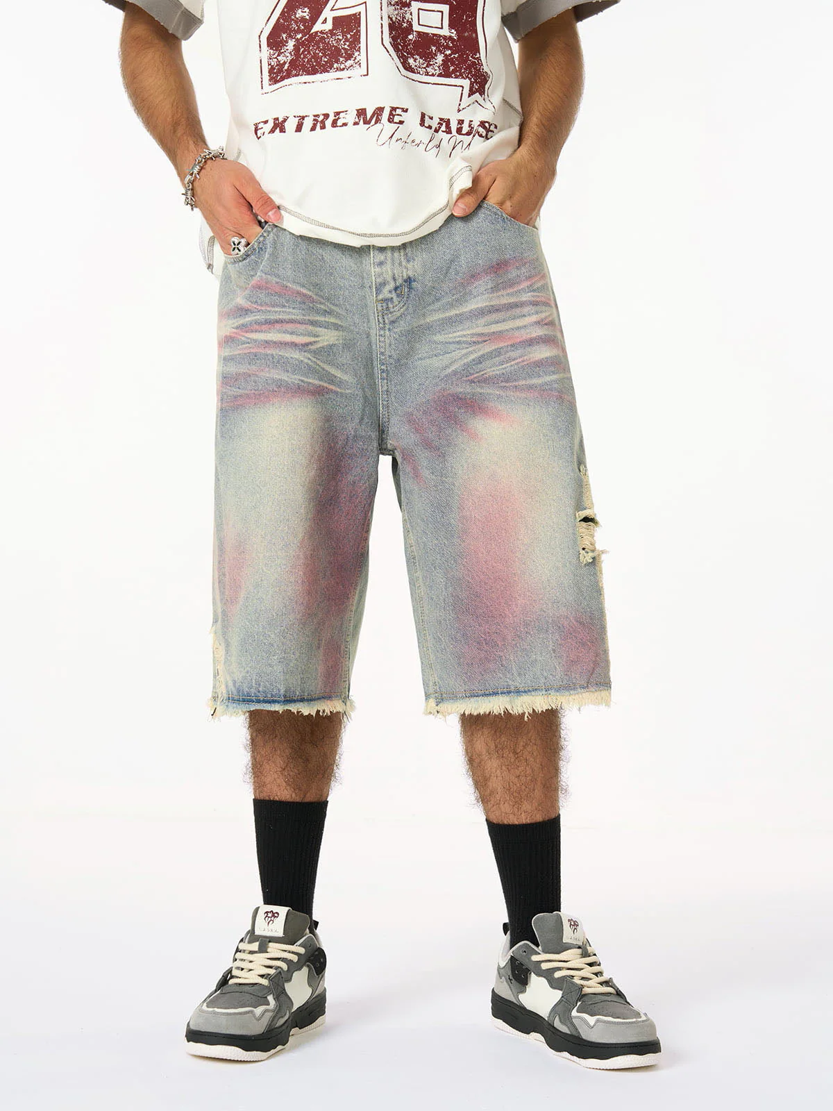 Distressed Tie-Dye Denim Jorts - Image 2