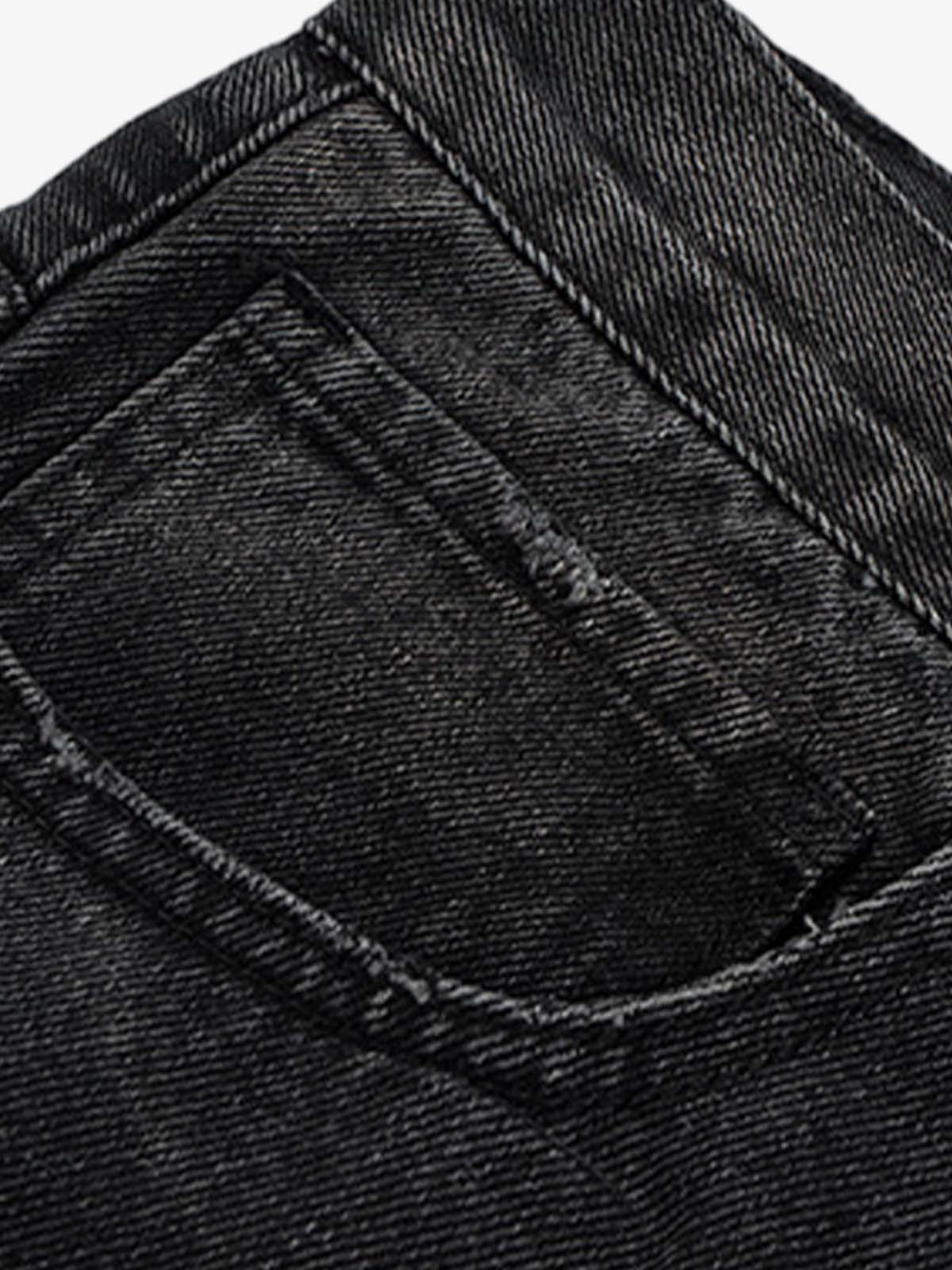 Distressed Drawstring Knee-Length Washed Baggy Jeans - Image 6