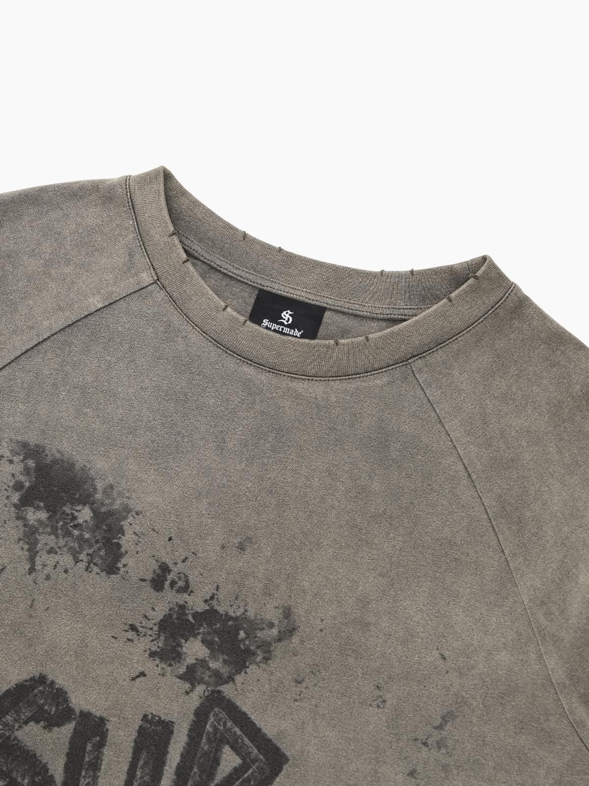 Washed Contrast Color Print Long Sleeve Cotton T-shirt - Image 13