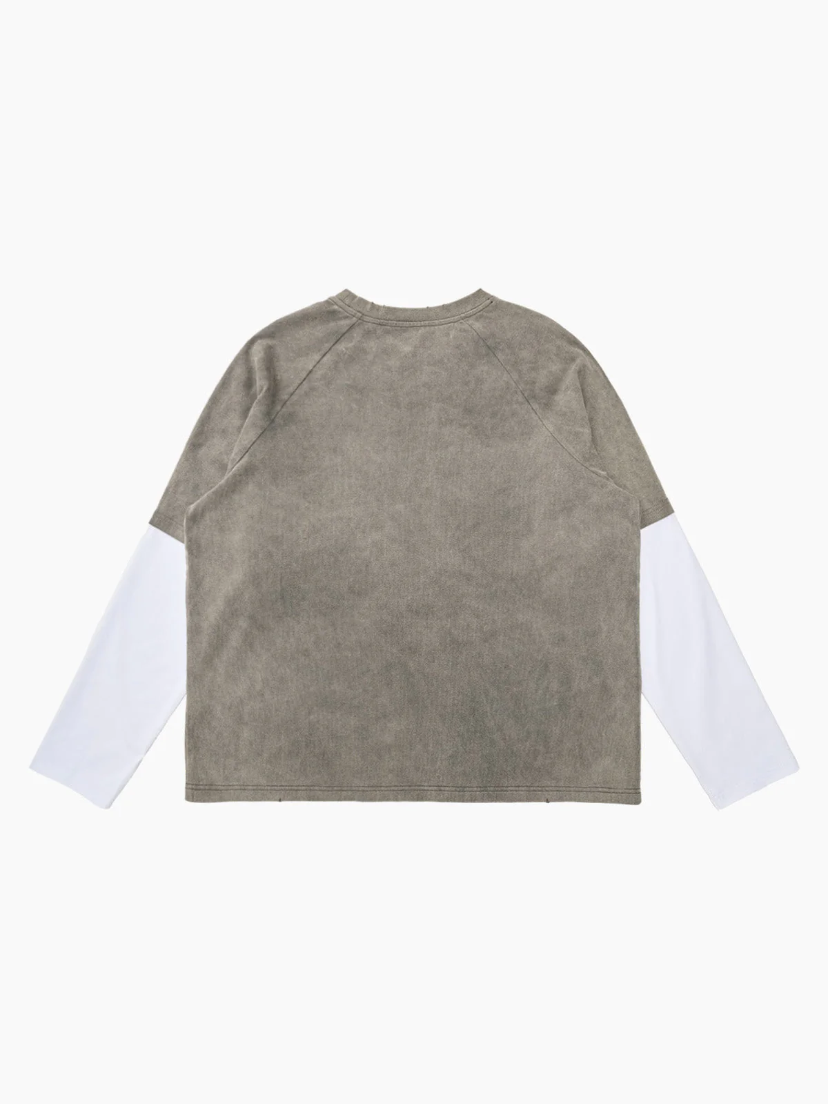 Washed Contrast Color Print Long Sleeve Cotton T-shirt - Image 8