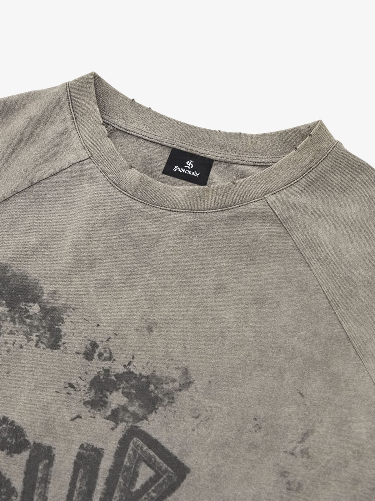 Washed Contrast Color Print Long Sleeve Cotton T-shirt - Image 9