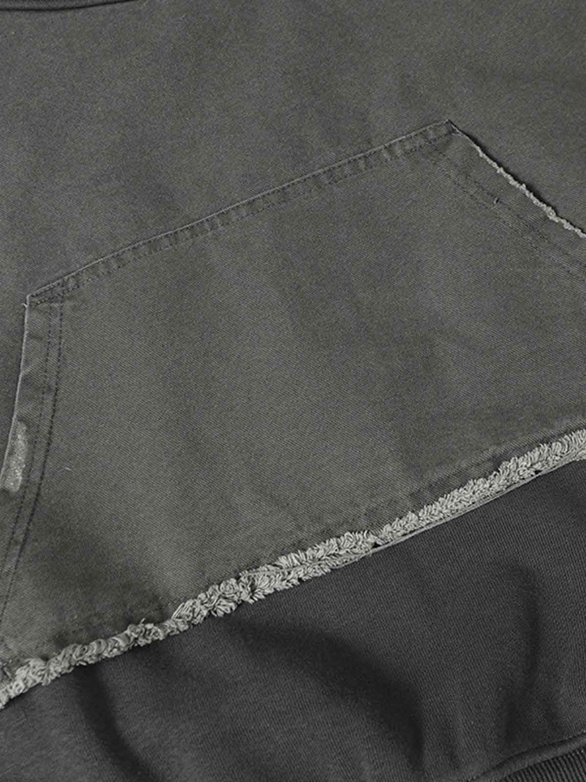 Distressed Patchwork Raw-Edge Layered-Hem Fleece Hoodie - Image 11