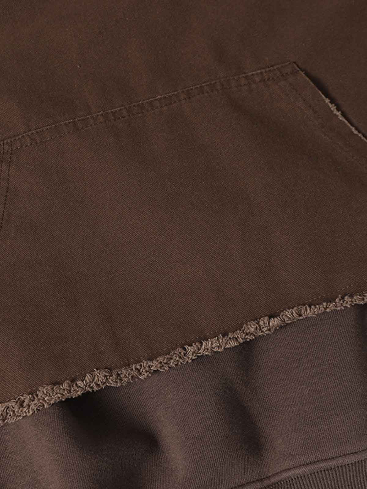 Distressed Patchwork Raw-Edge Layered-Hem Fleece Hoodie - Image 16