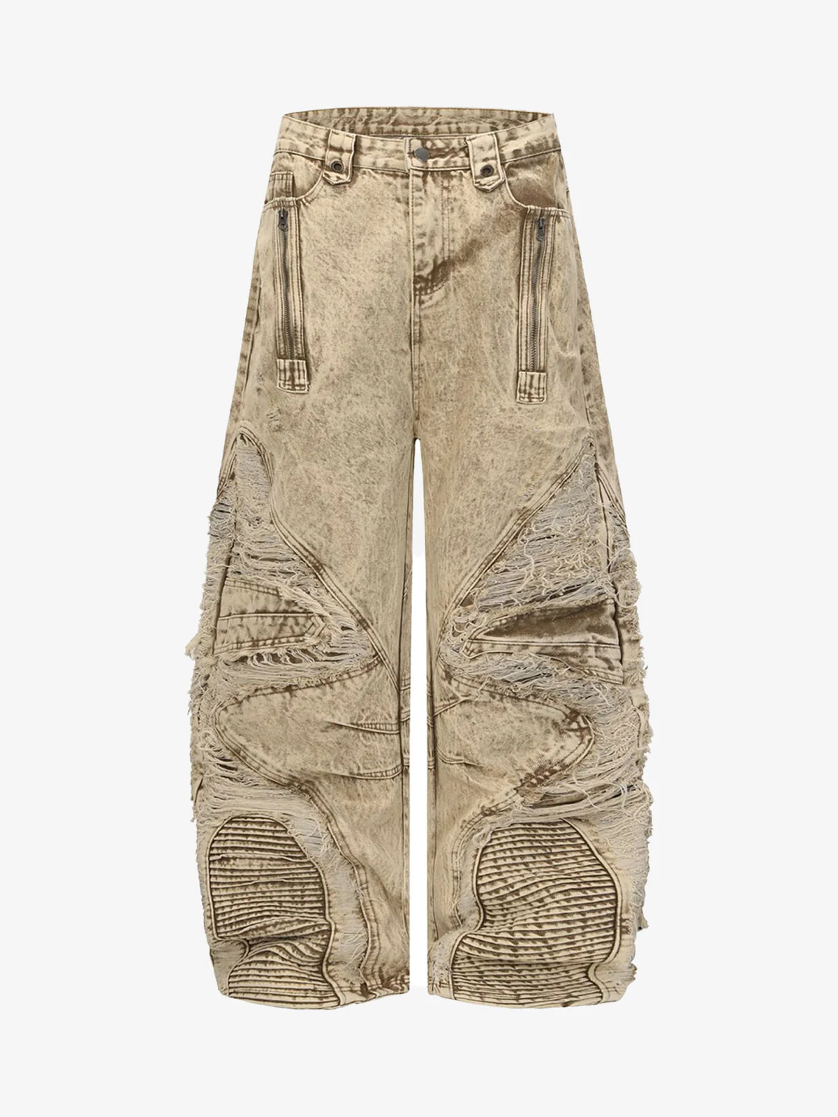 Distressed Raw-Edge Panel Sculpted Wide-Leg Jeans - 2590