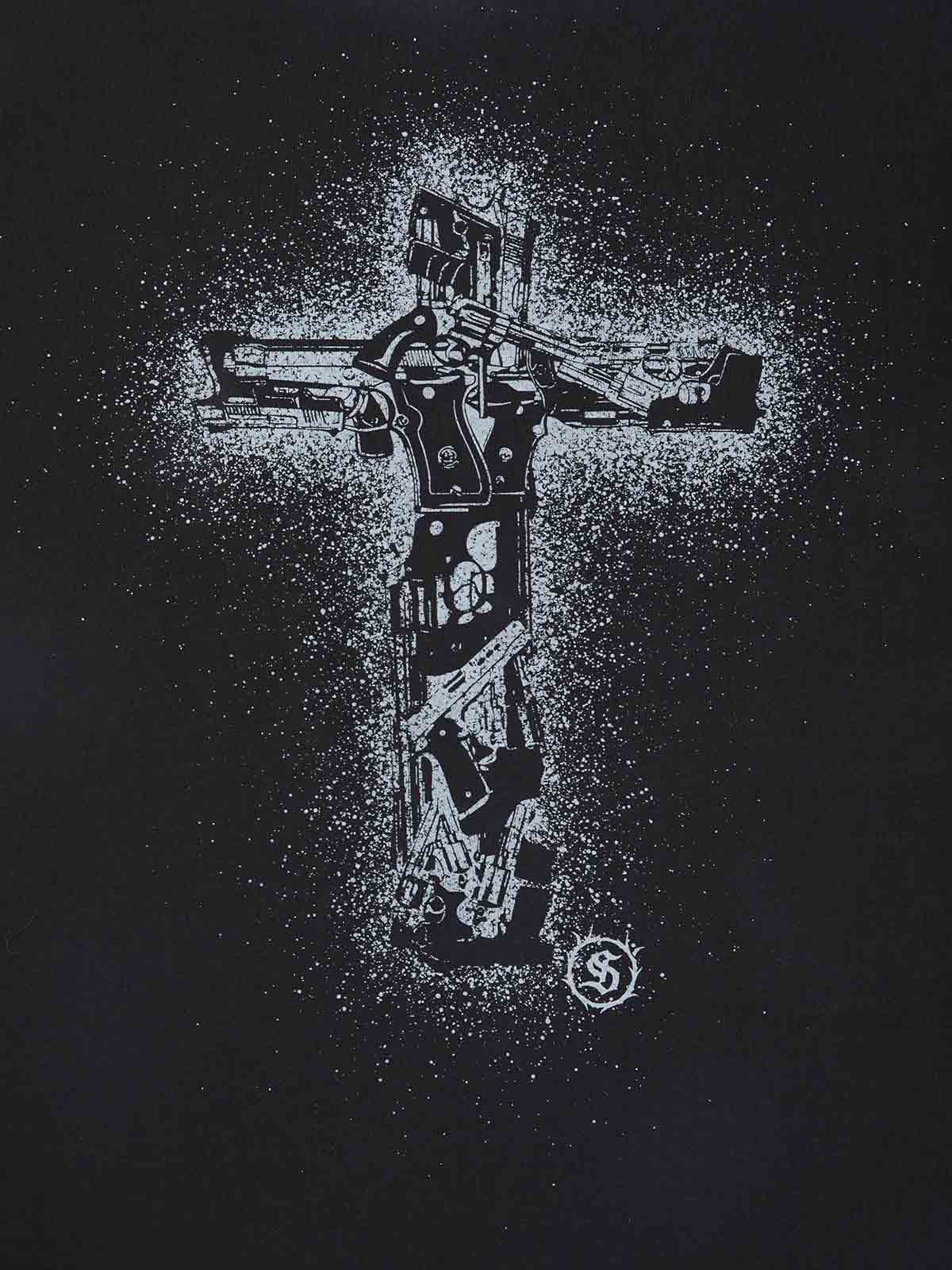 Distressed Rebellious Gun and Cross Print T-Shirt - Image 17