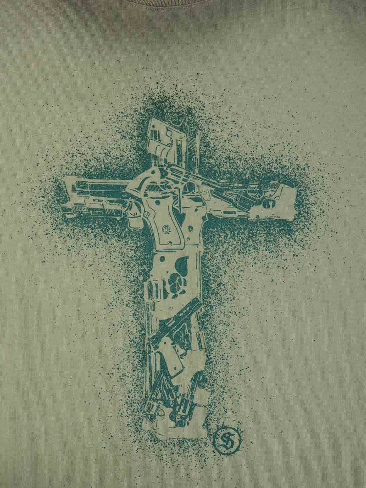 Distressed Rebellious Gun and Cross Print T-Shirt - Image 20