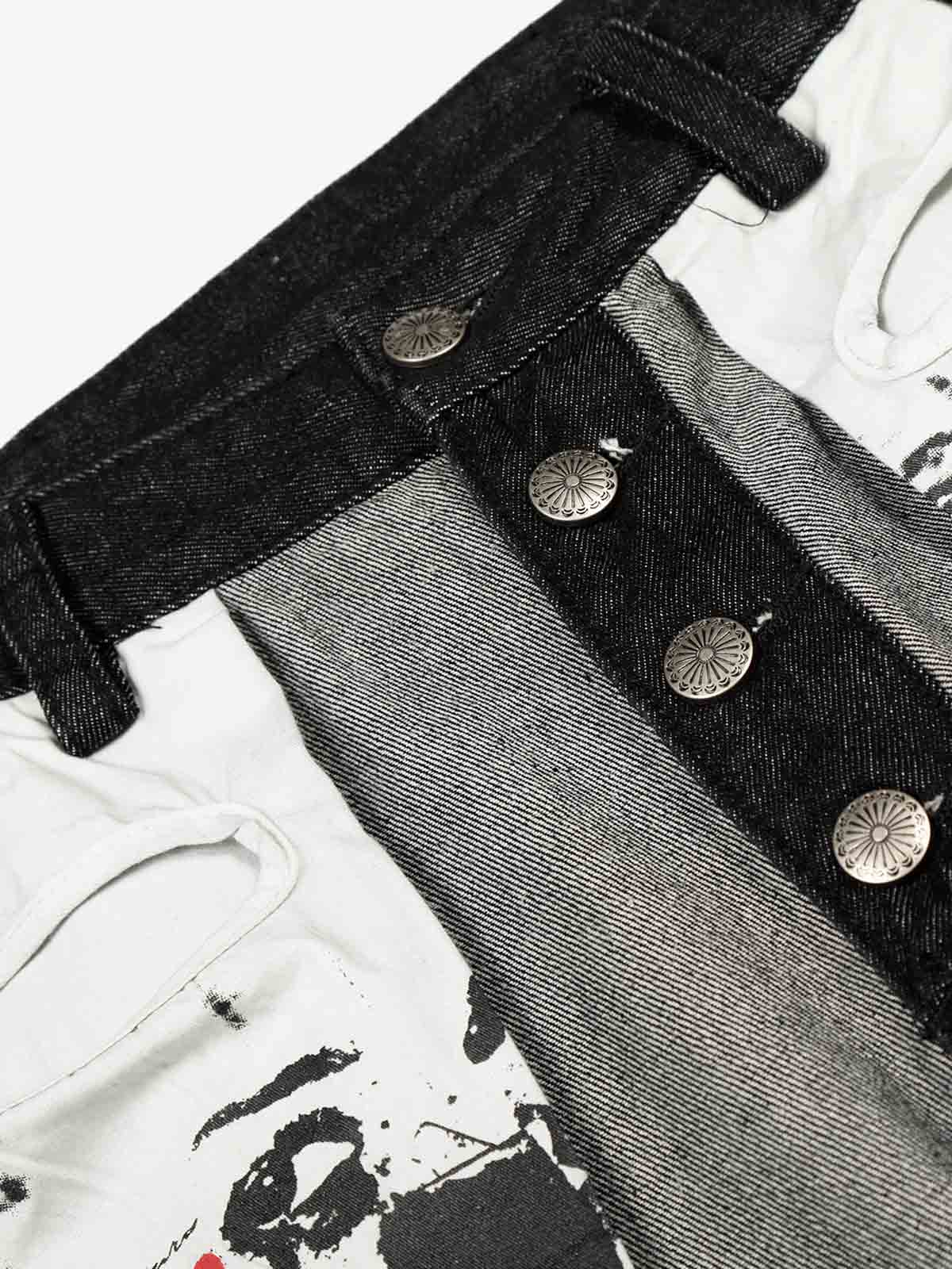 Distressed Reverse Design Large Pocket Printed Jeans - 2568 - Image 10