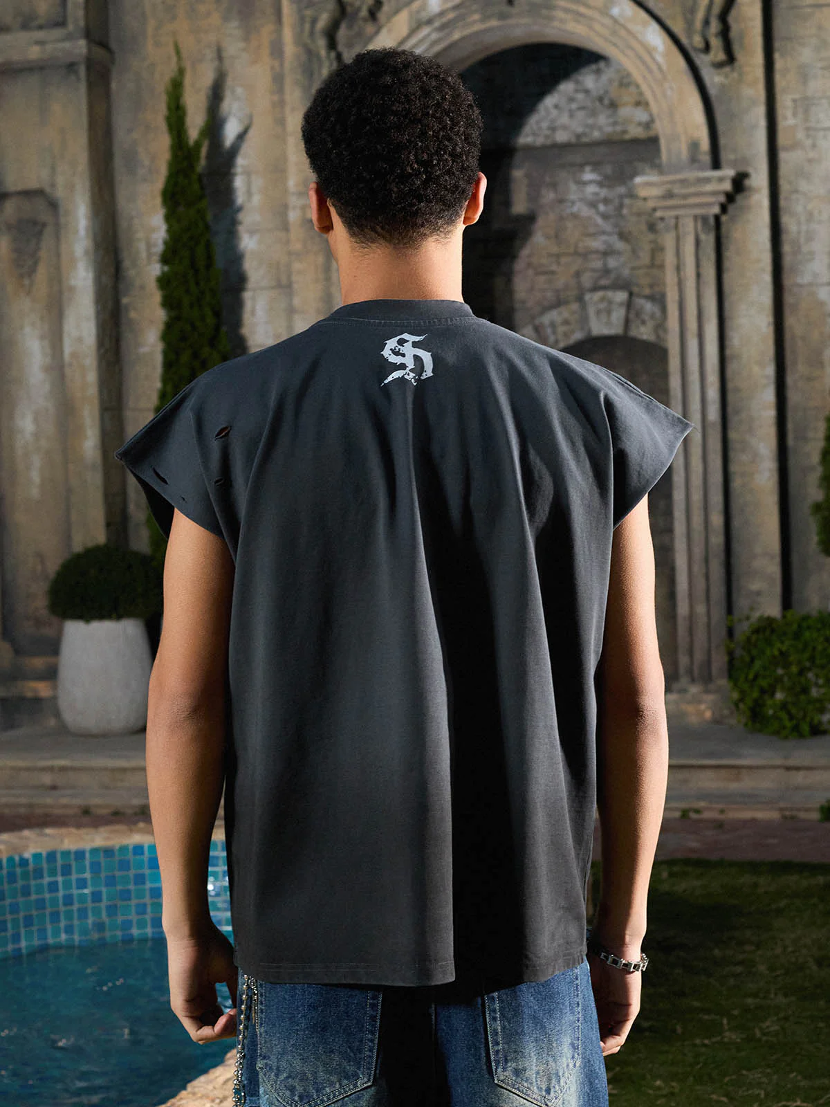 Distressed Ripped "Burn Your Flag" Sleeveless T-Shirt - Image 6