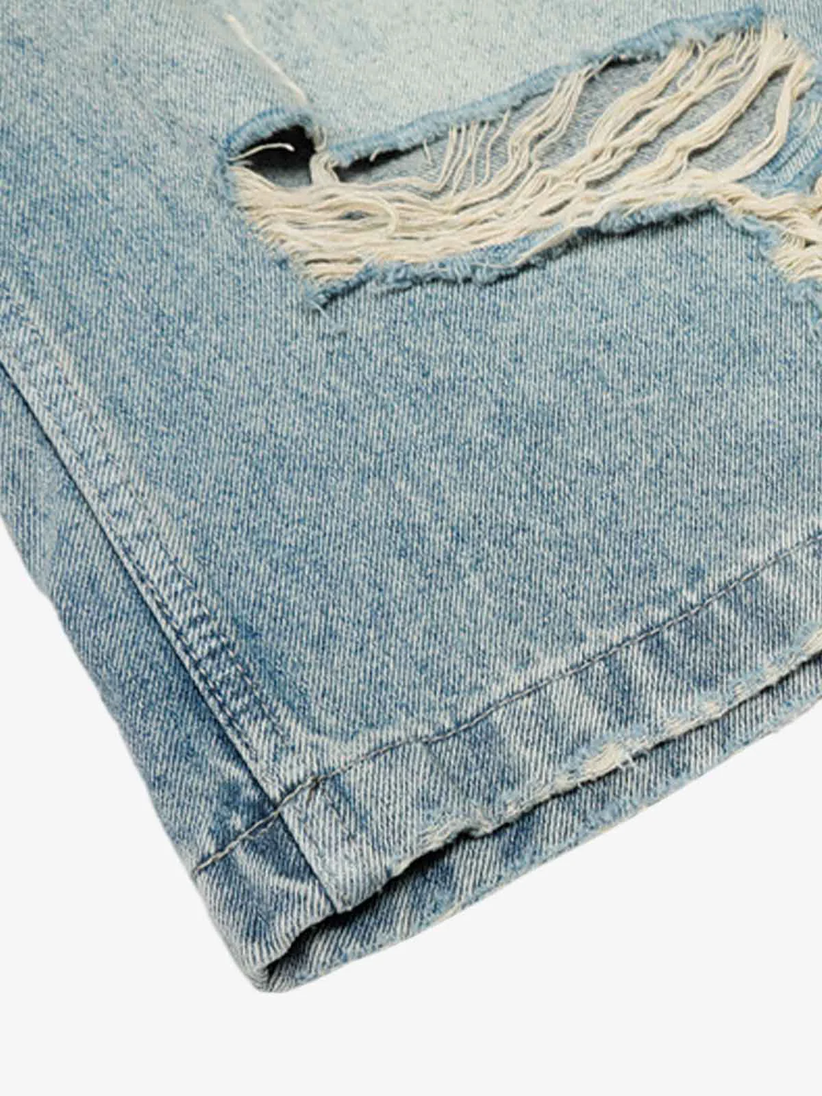 Distressed Washed Ripped Denim Jort - Image 4