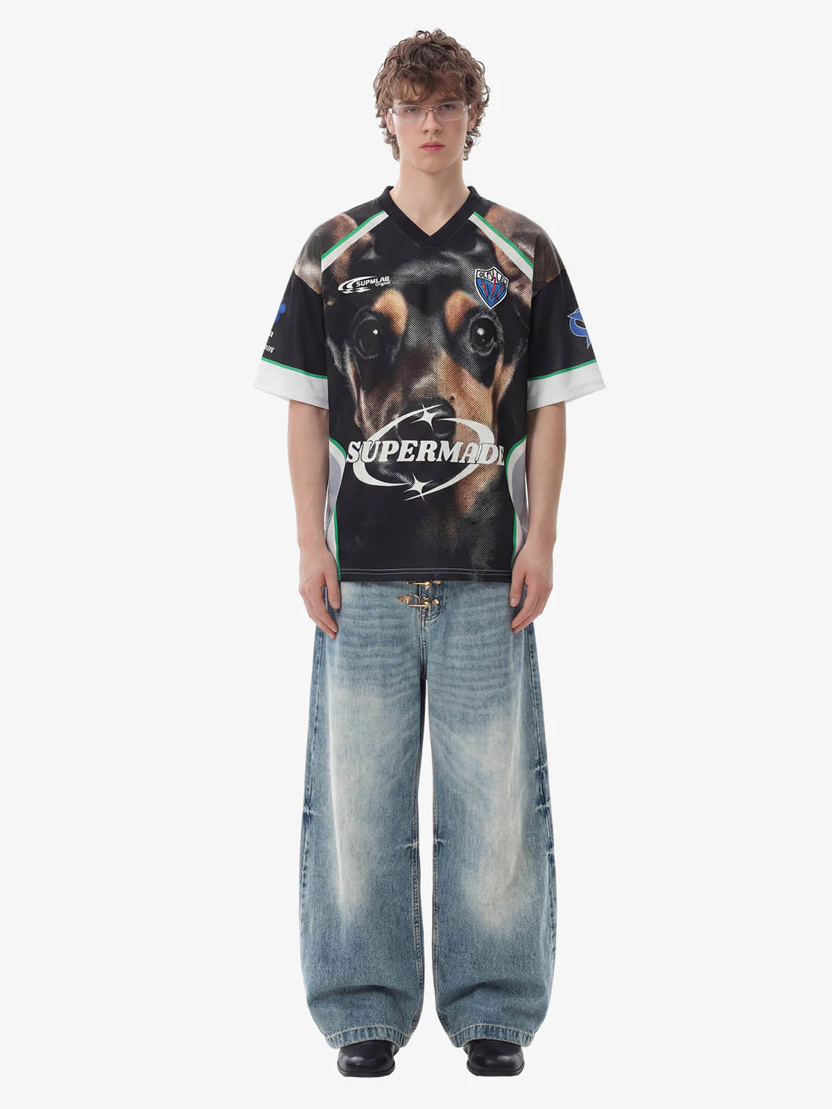 Doberman Graphic Racing Moto Style V-Neck Jersey T-Shirt - Image 4