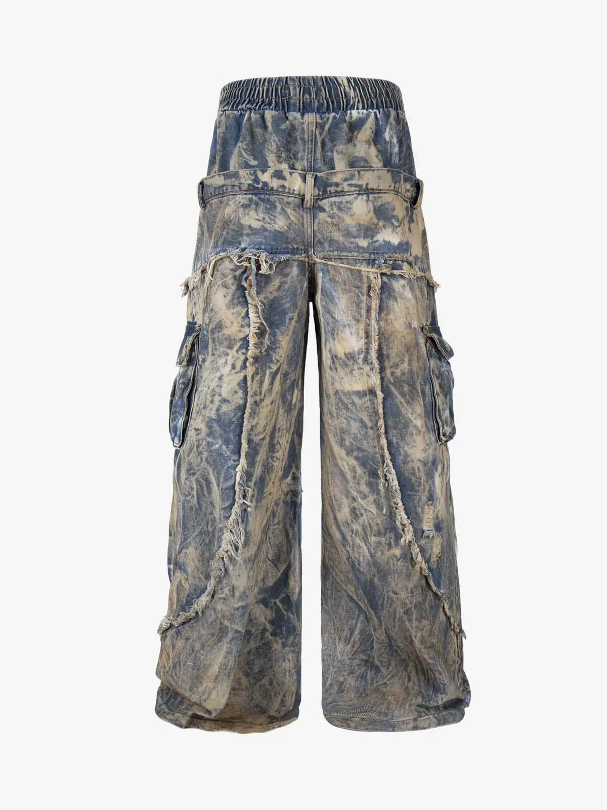 Double Waistband Acid Wash Patchwork Cargo Jeans - Image 3