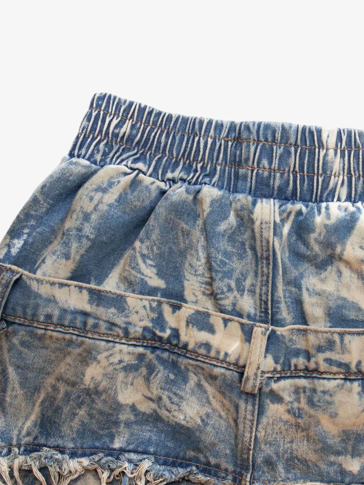 Double Waistband Acid Wash Patchwork Cargo Jeans - Image 4