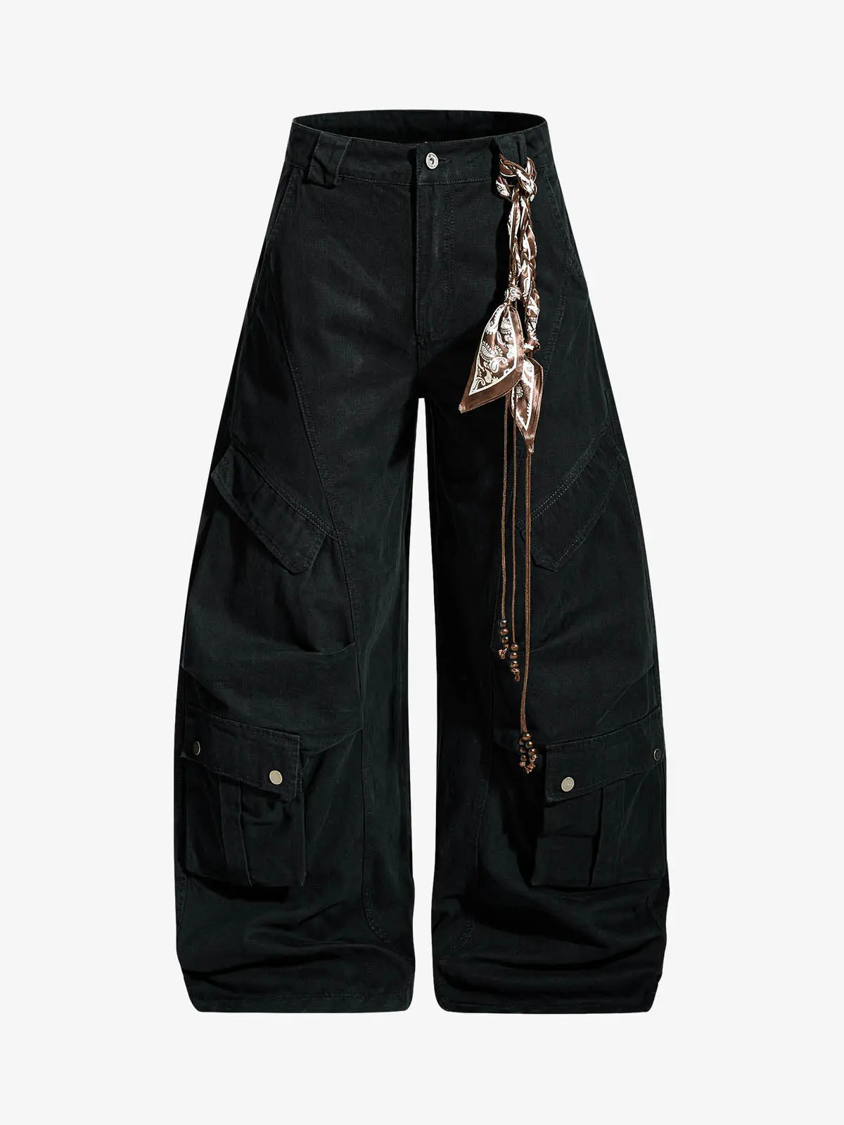 Draped Fabric Accessories Deconstructed Wide Leg Cargo Pants - Image 2