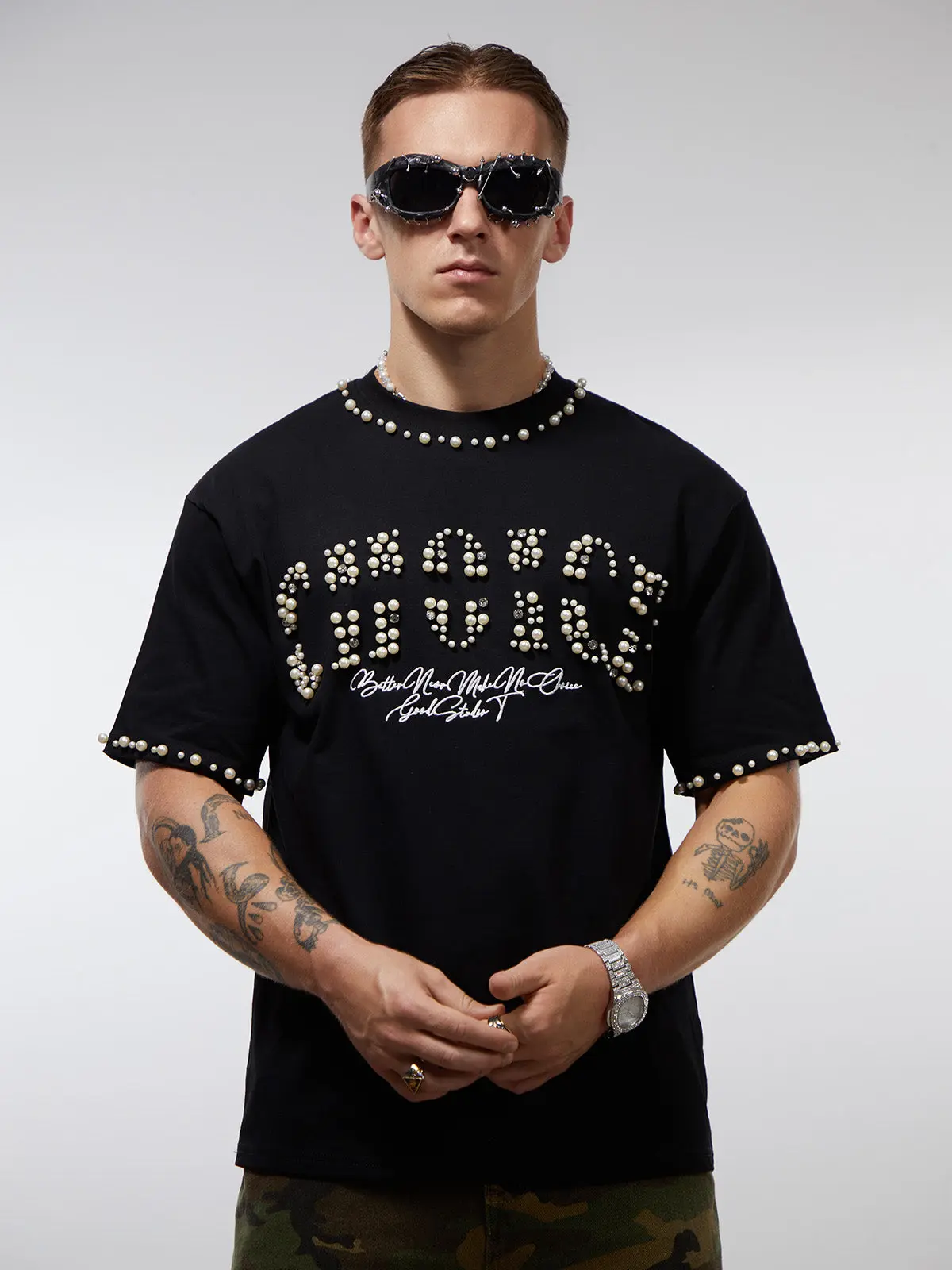 Elegant Pearl-Embellished Oversized T-Shirt - Image 5
