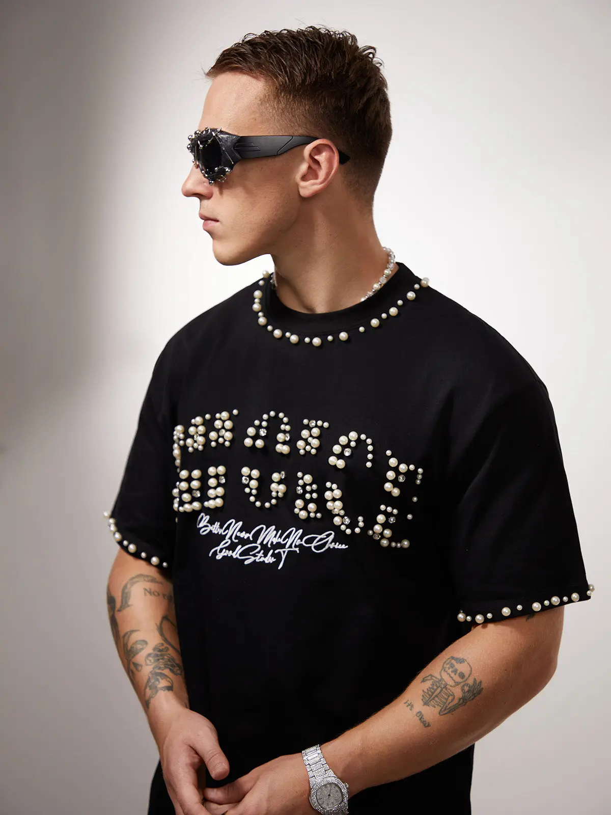 Elegant Pearl-Embellished Oversized T-Shirt - Image 6