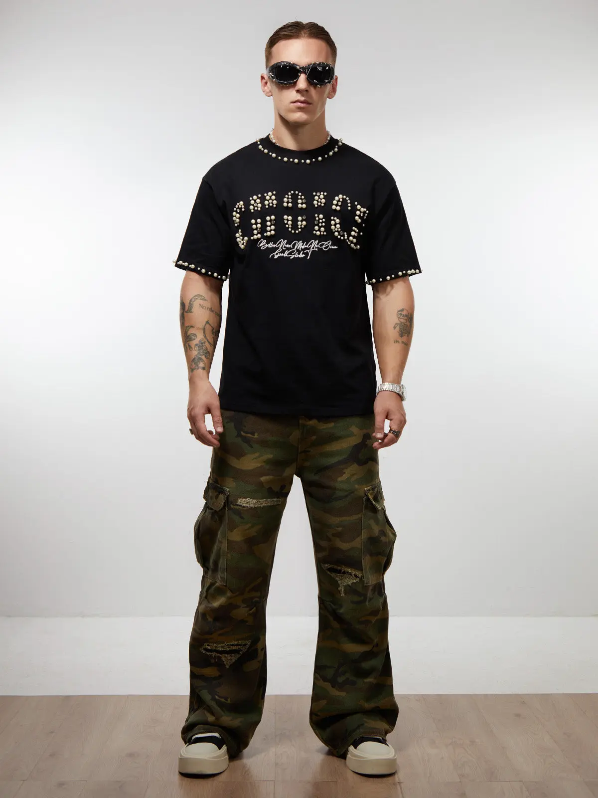 Elegant Pearl-Embellished Oversized T-Shirt - Image 7