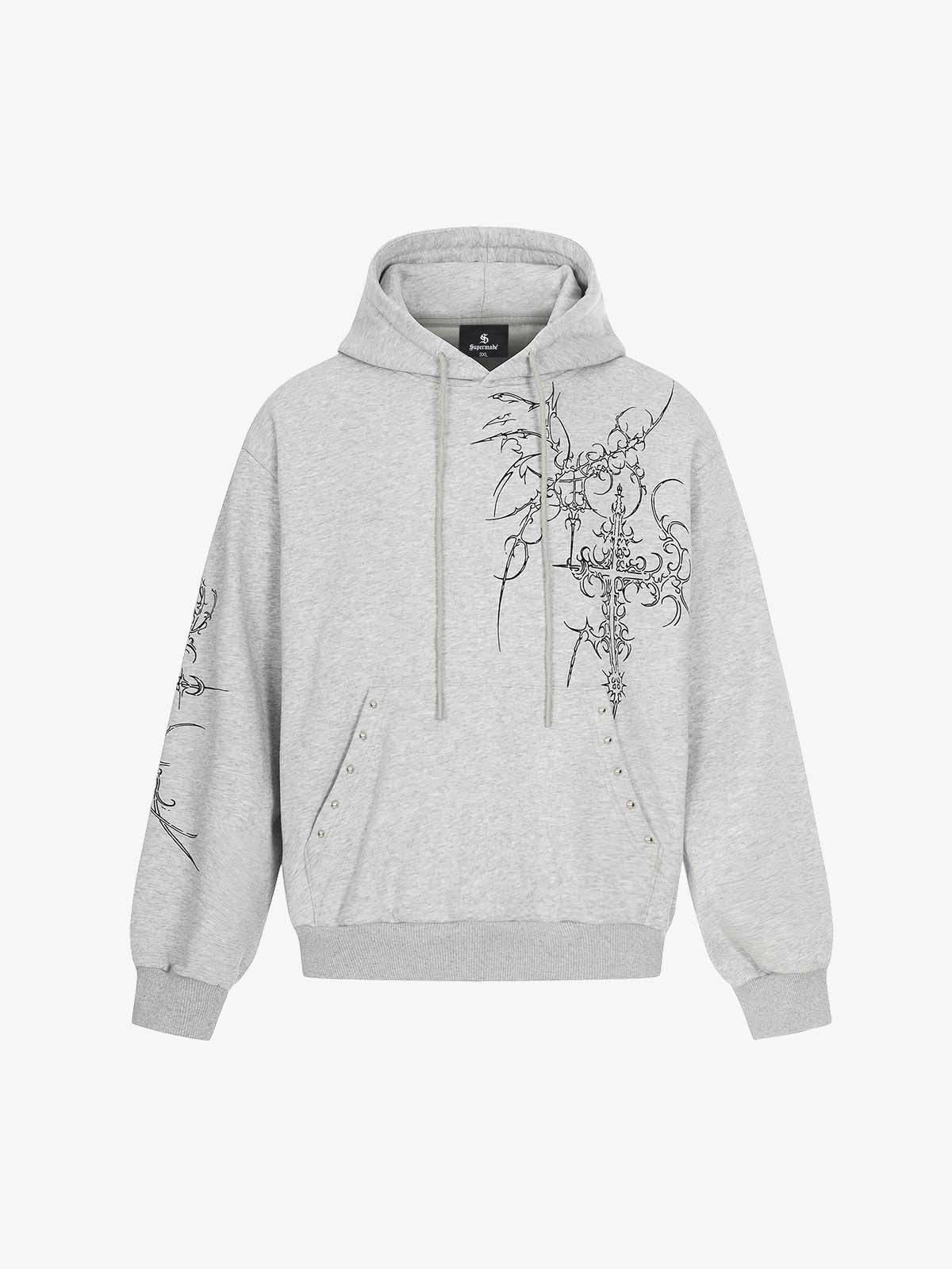 Embroidered Graphic Studded Hoodie and  Wide Leg Sweatpants Set - Image 4