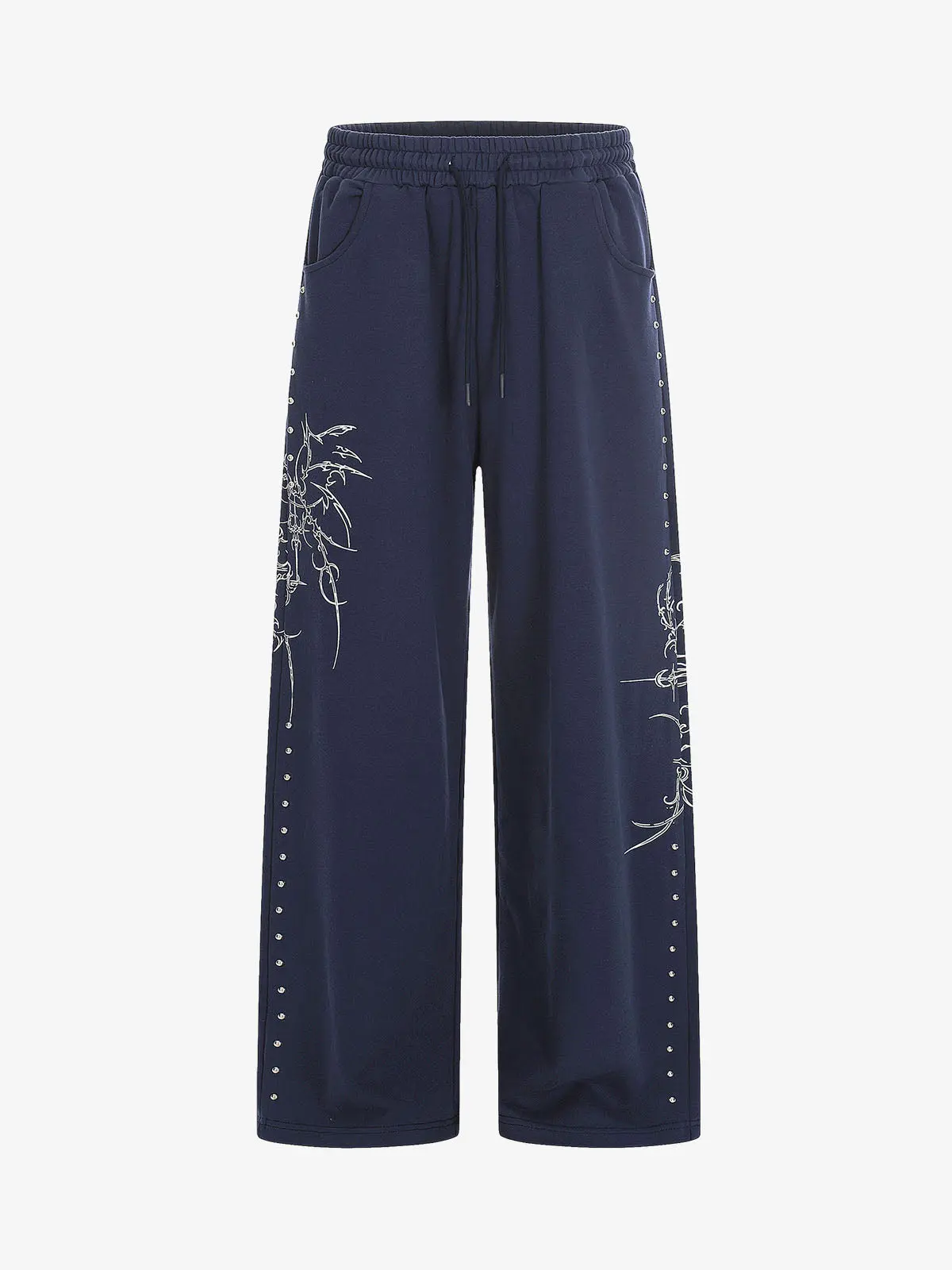 Embroidered Graphic Studded Hoodie and  Wide Leg Sweatpants Set - Image 5