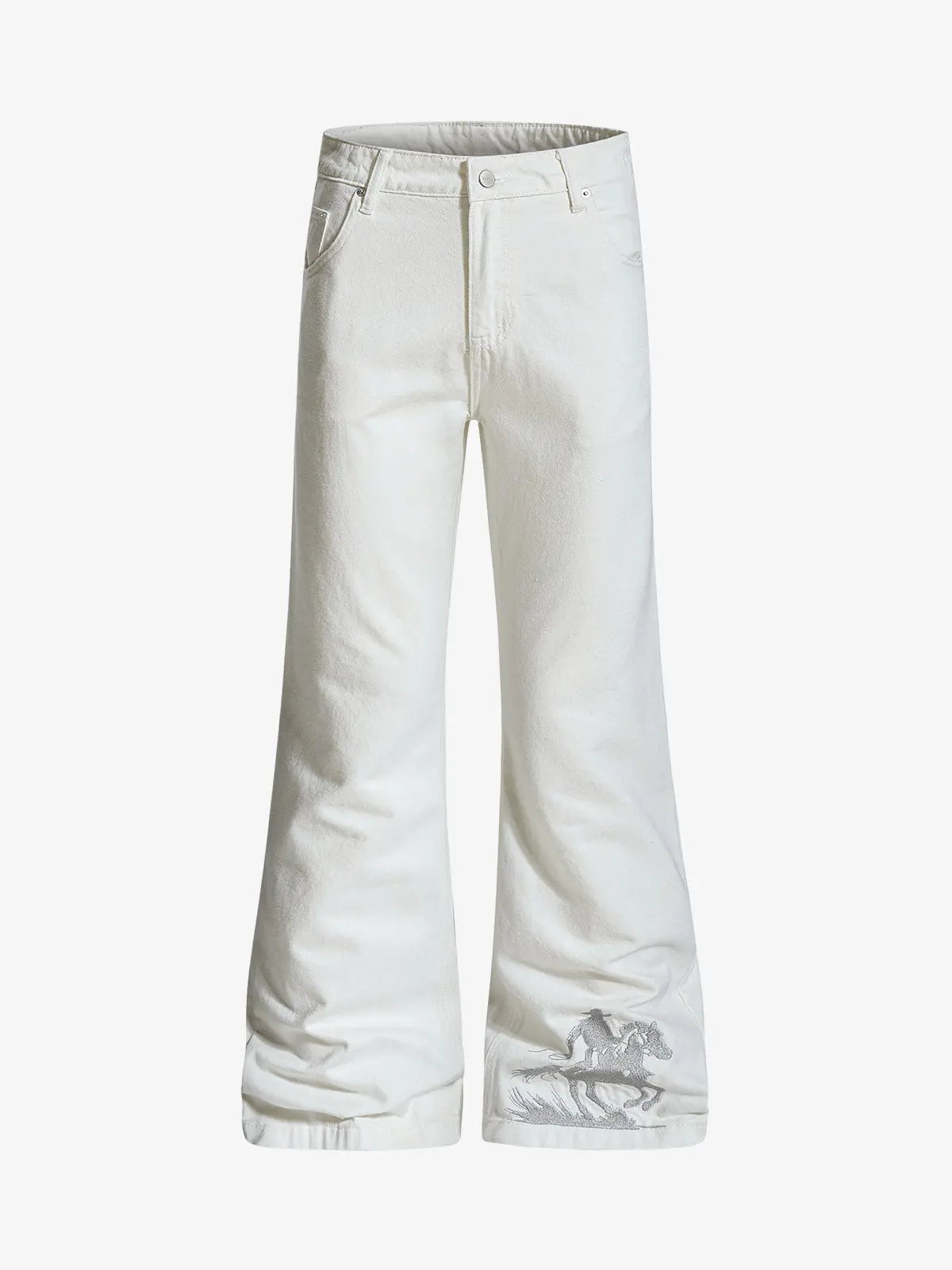 Embroidered Horse Wide Leg Denim Flare Jeans
