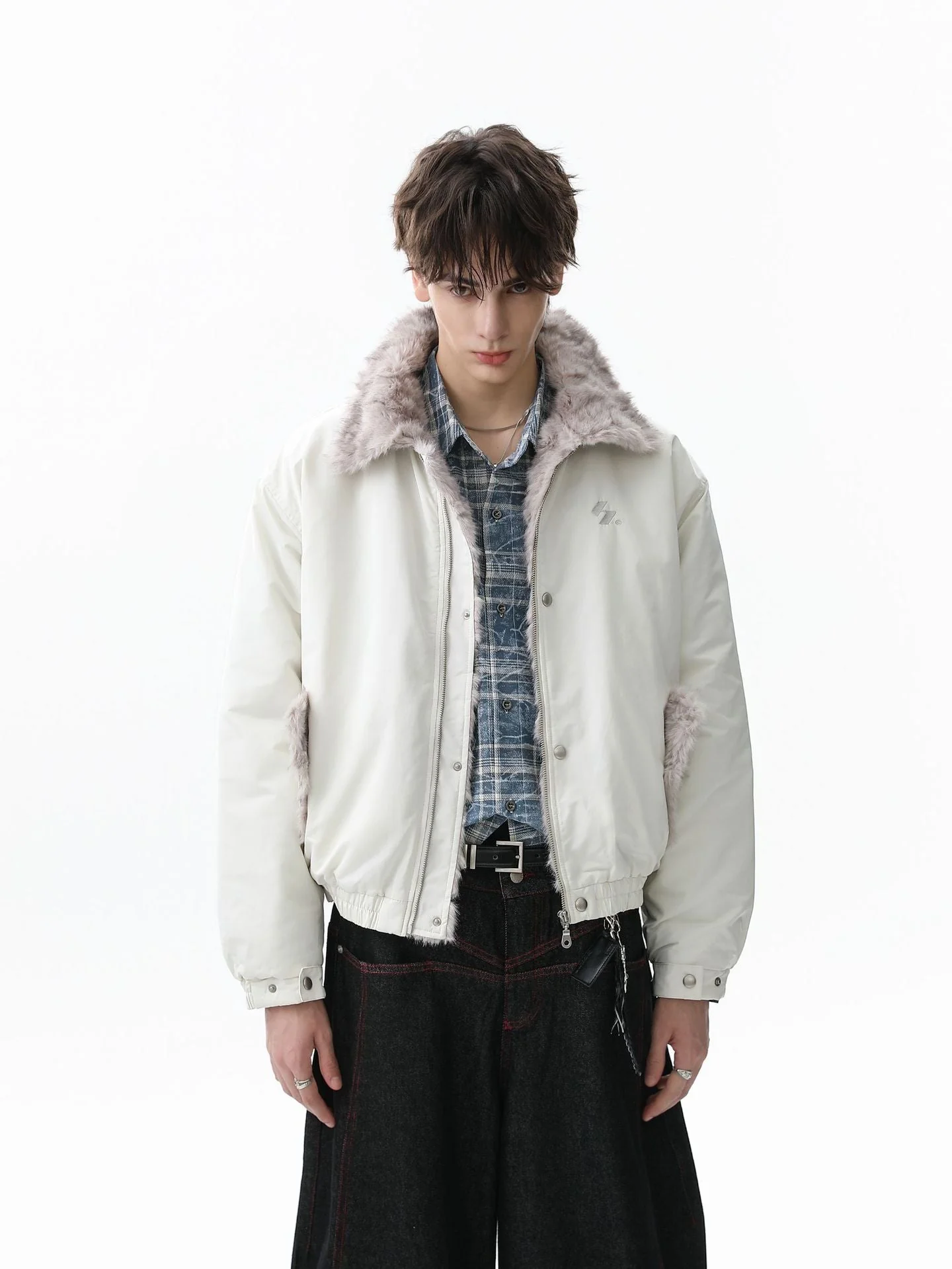 Faux Fur Collar Zipper Padded Bomber Jacket - Image 5