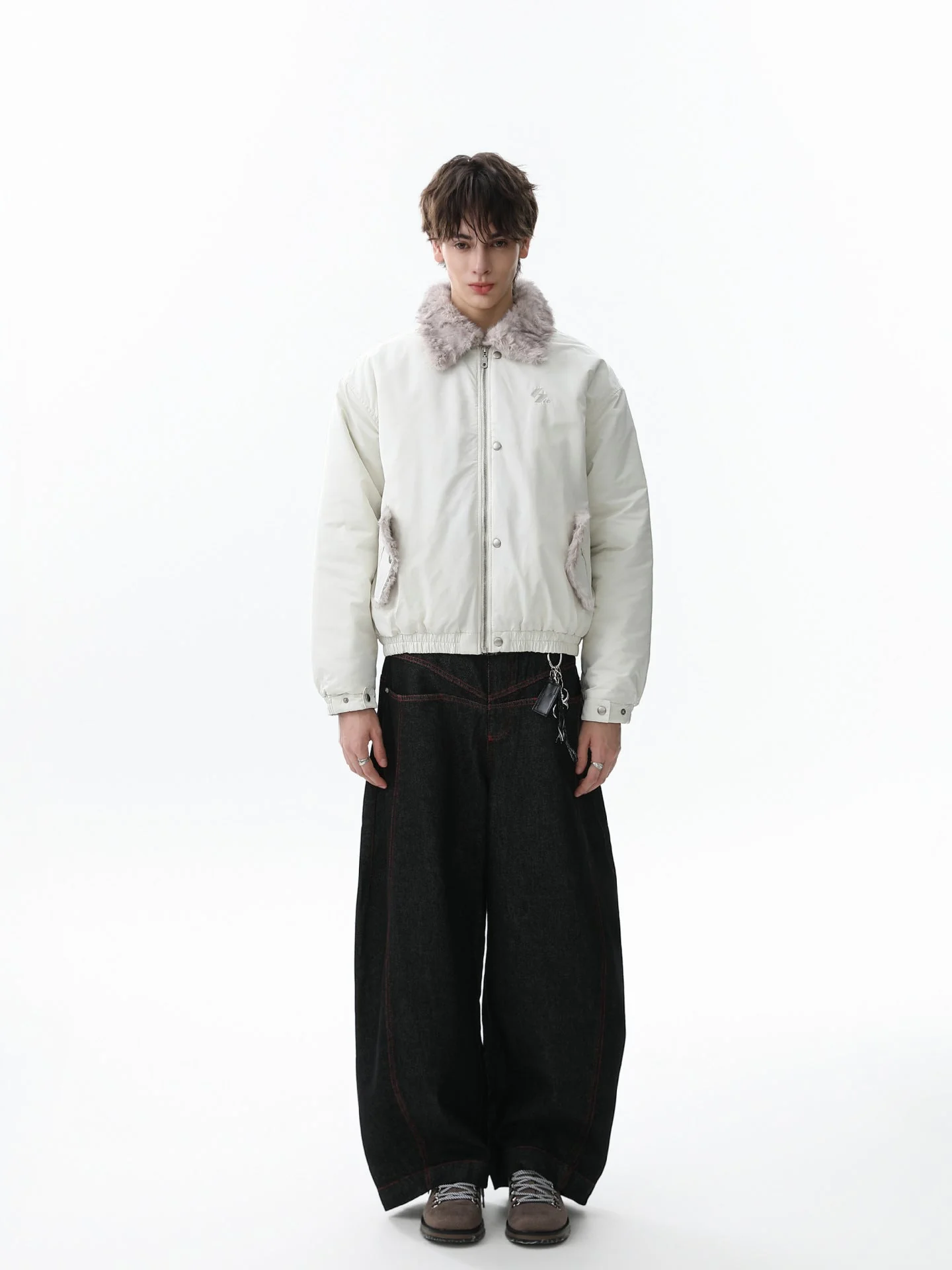 Faux Fur Collar Zipper Padded Bomber Jacket - Image 6