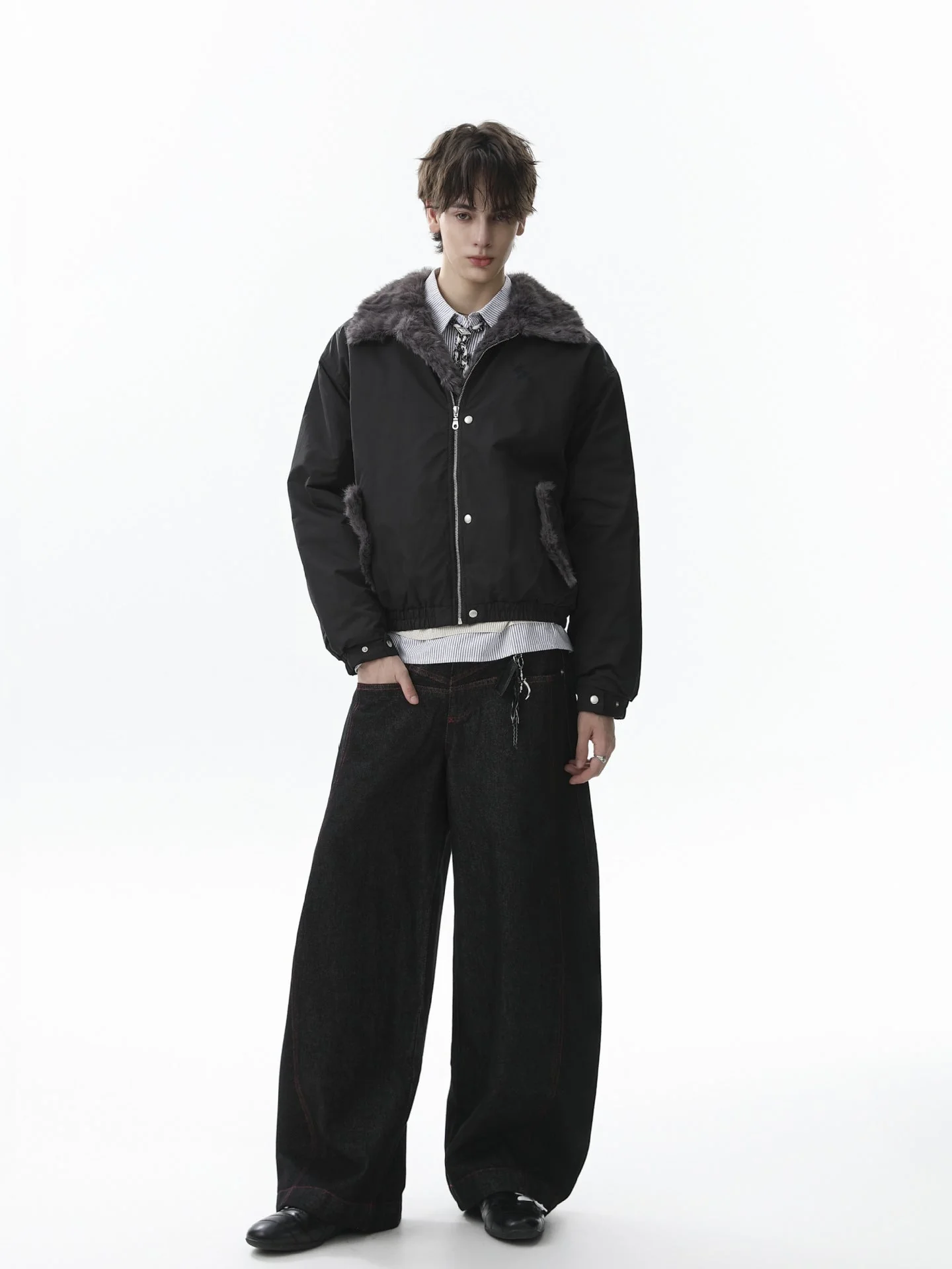 Faux Fur Collar Zipper Padded Bomber Jacket - Image 8