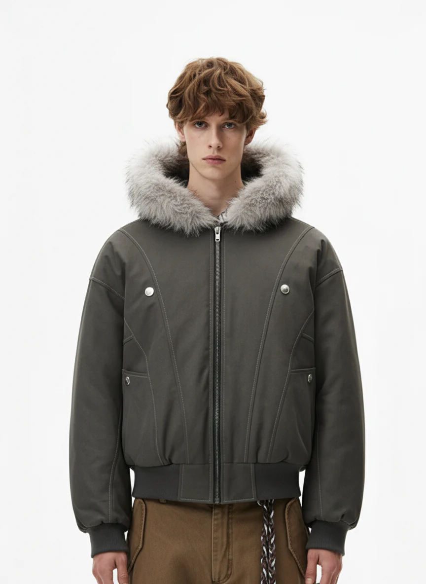 Faux Fur Hooded Padded Bomber Jacket