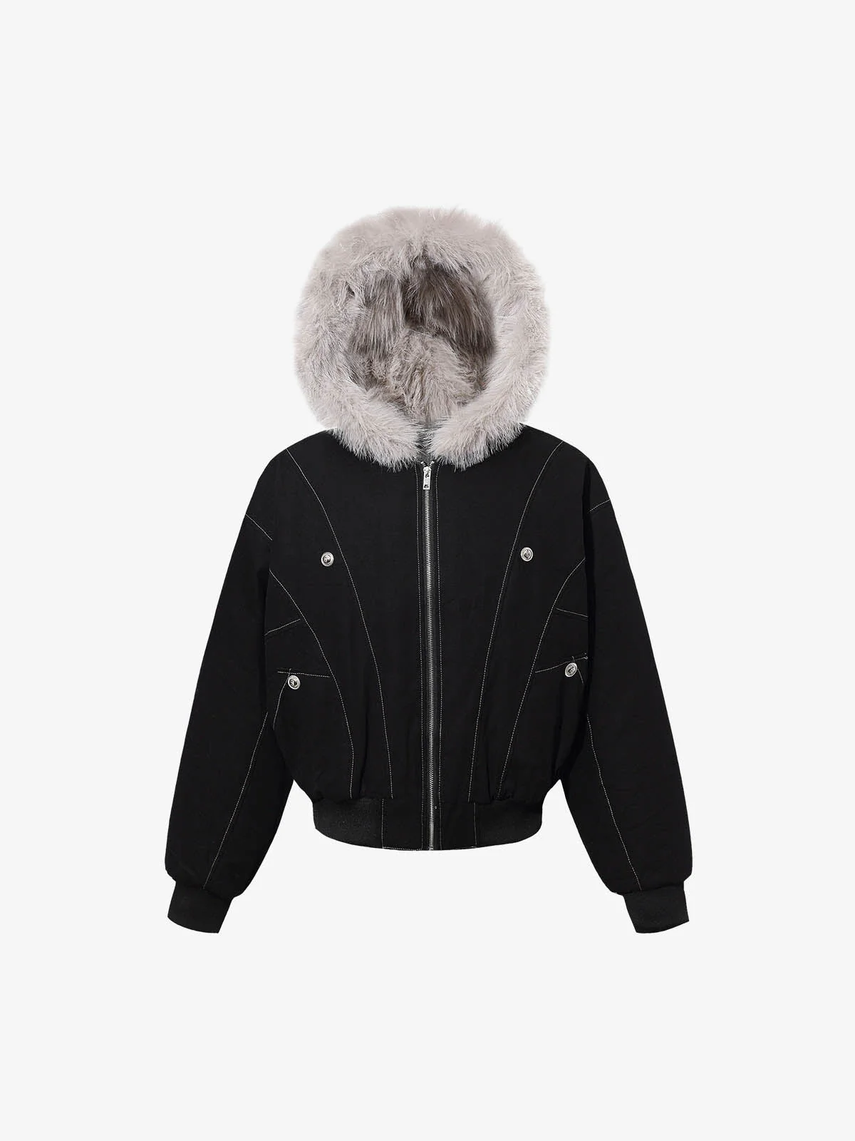 Faux Fur Hooded Padded Bomber Jacket - Image 2