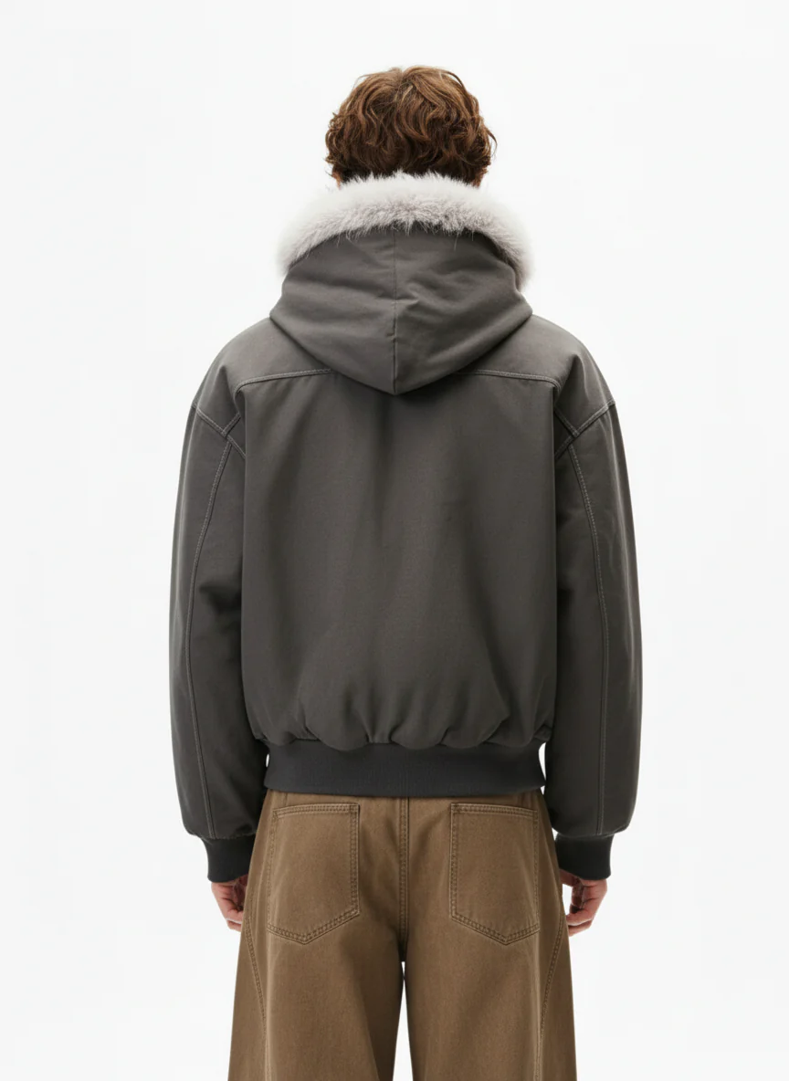 Faux Fur Hooded Padded Bomber Jacket - Image 4