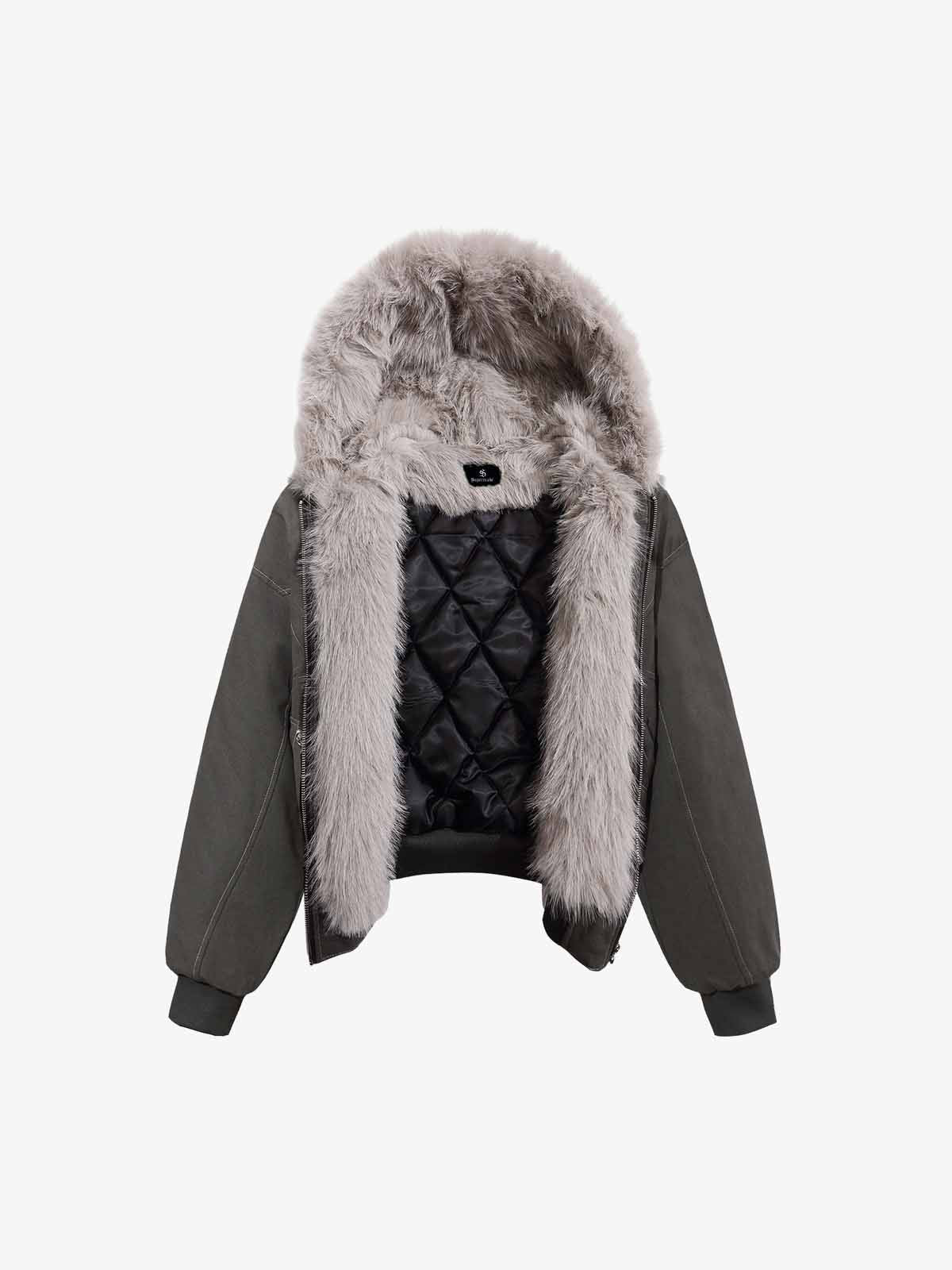 Faux Fur Hooded Padded Bomber Jacket - Image 8