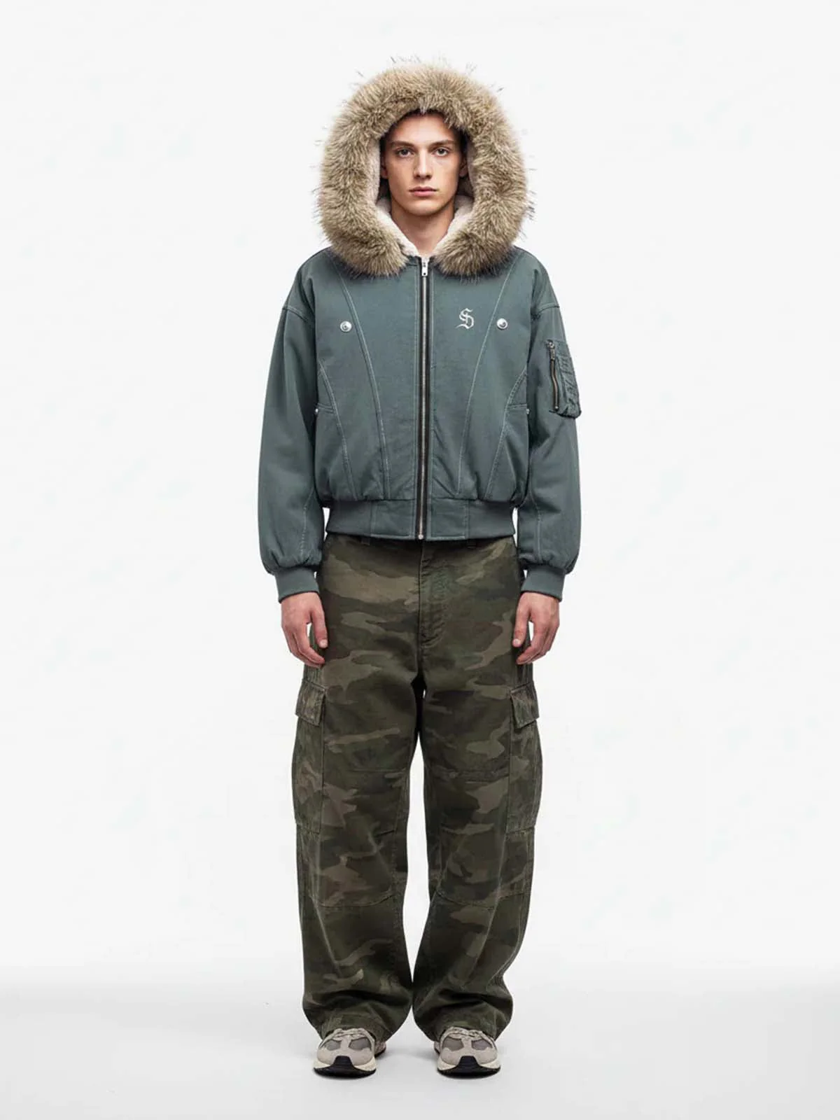 Faux Fur Lined Zip Up Winter Hooded Bomber Jacket - 2560 - Image 11