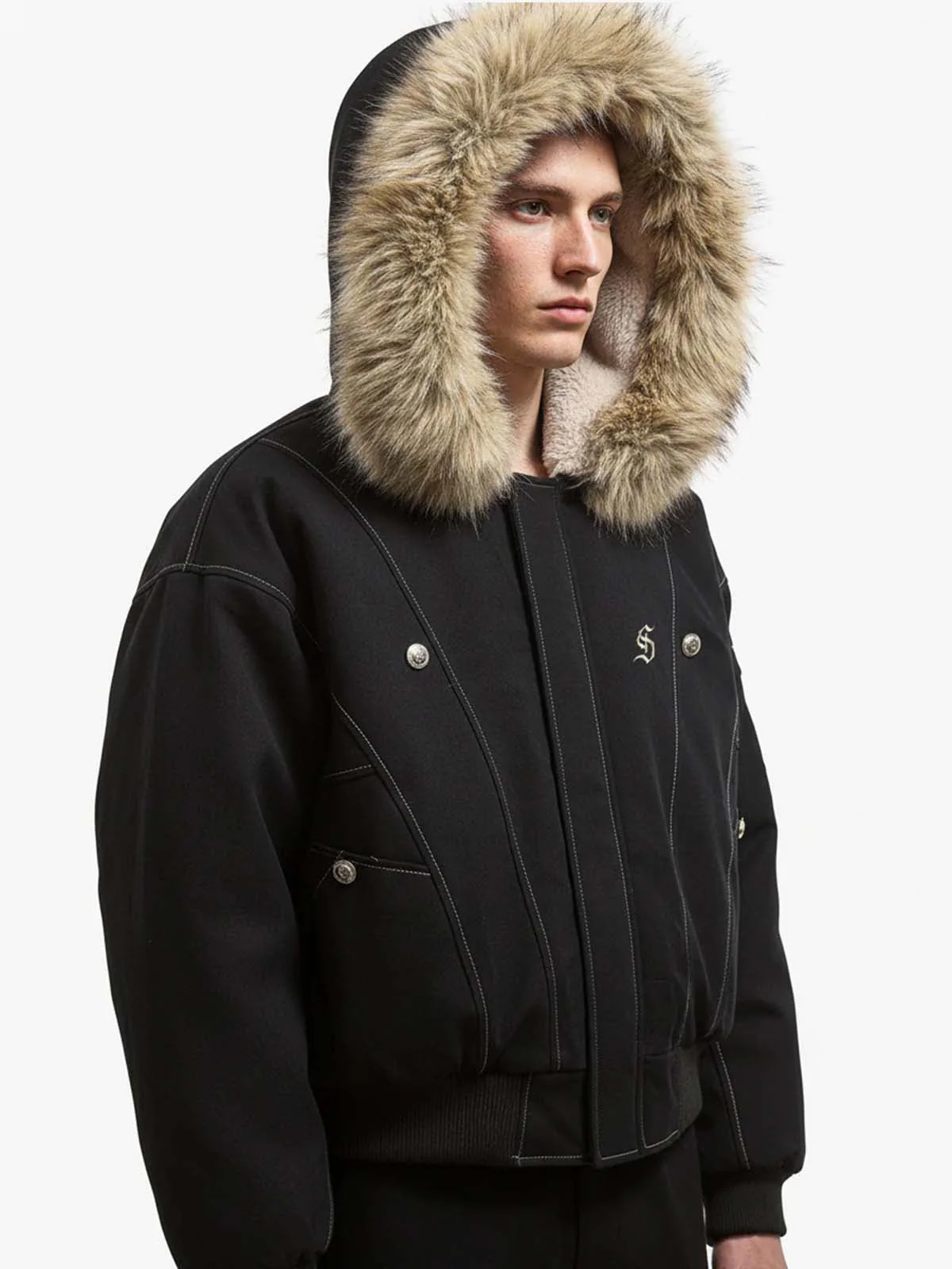 Faux Fur Lined Zip Up Winter Hooded Bomber Jacket - 2560 - Image 8