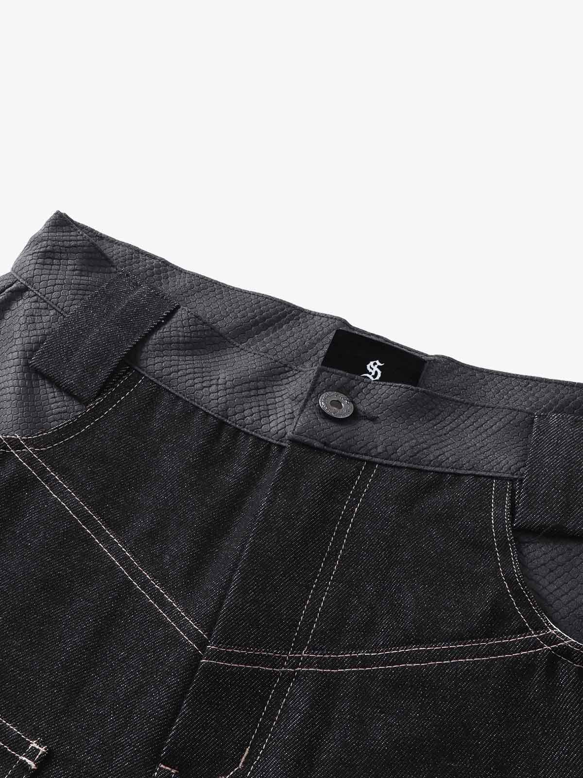 Flame Embroidered Wide Leg Washed Denim Jeans - Image 4