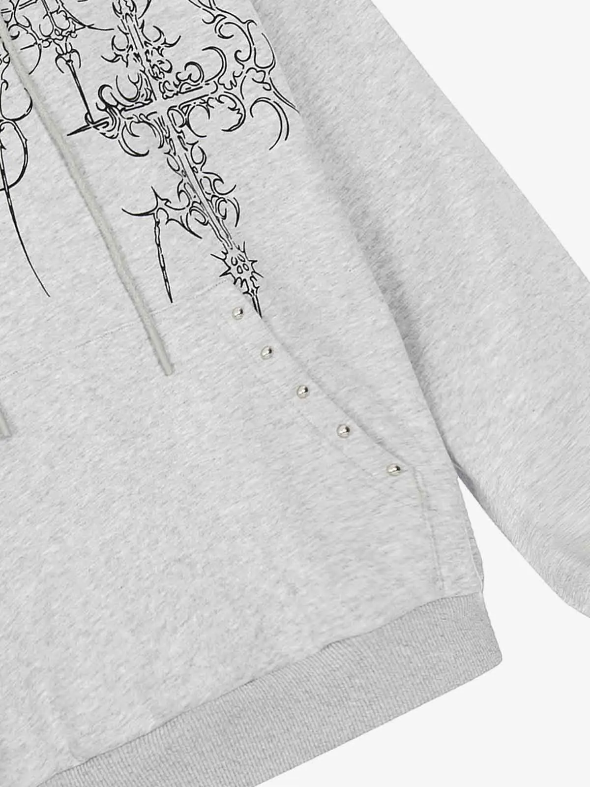 Floral Line Art Studded Pocket Hoodie - Image 12