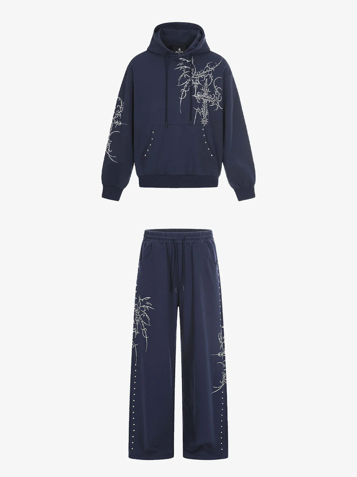 Floral Line Art Studded Pocket Hoodie - Image 7