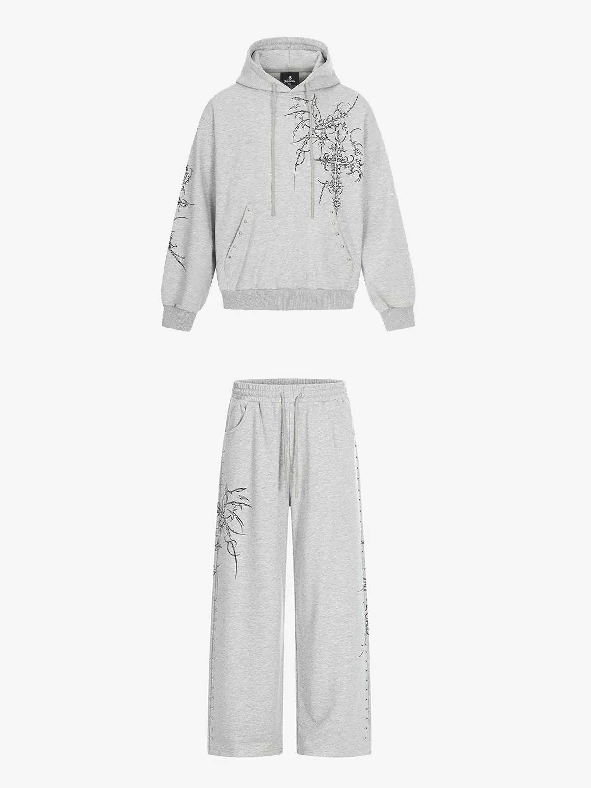 Floral Line Art Studded Pocket Hoodie - Image 8