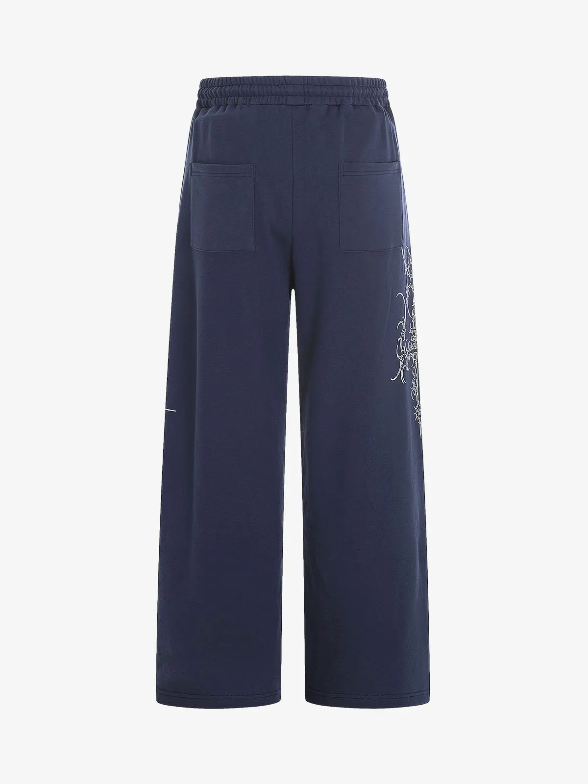 Floral Line Art Studded Wide Leg Drawstring Sweatpants - Image 3