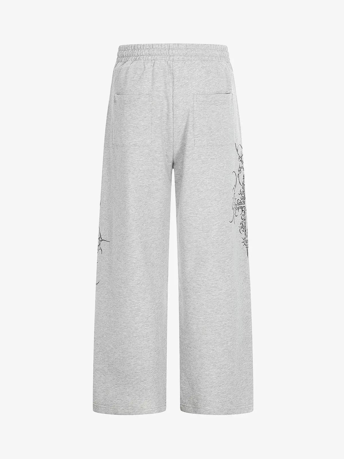 Floral Line Art Studded Wide Leg Drawstring Sweatpants - Image 4