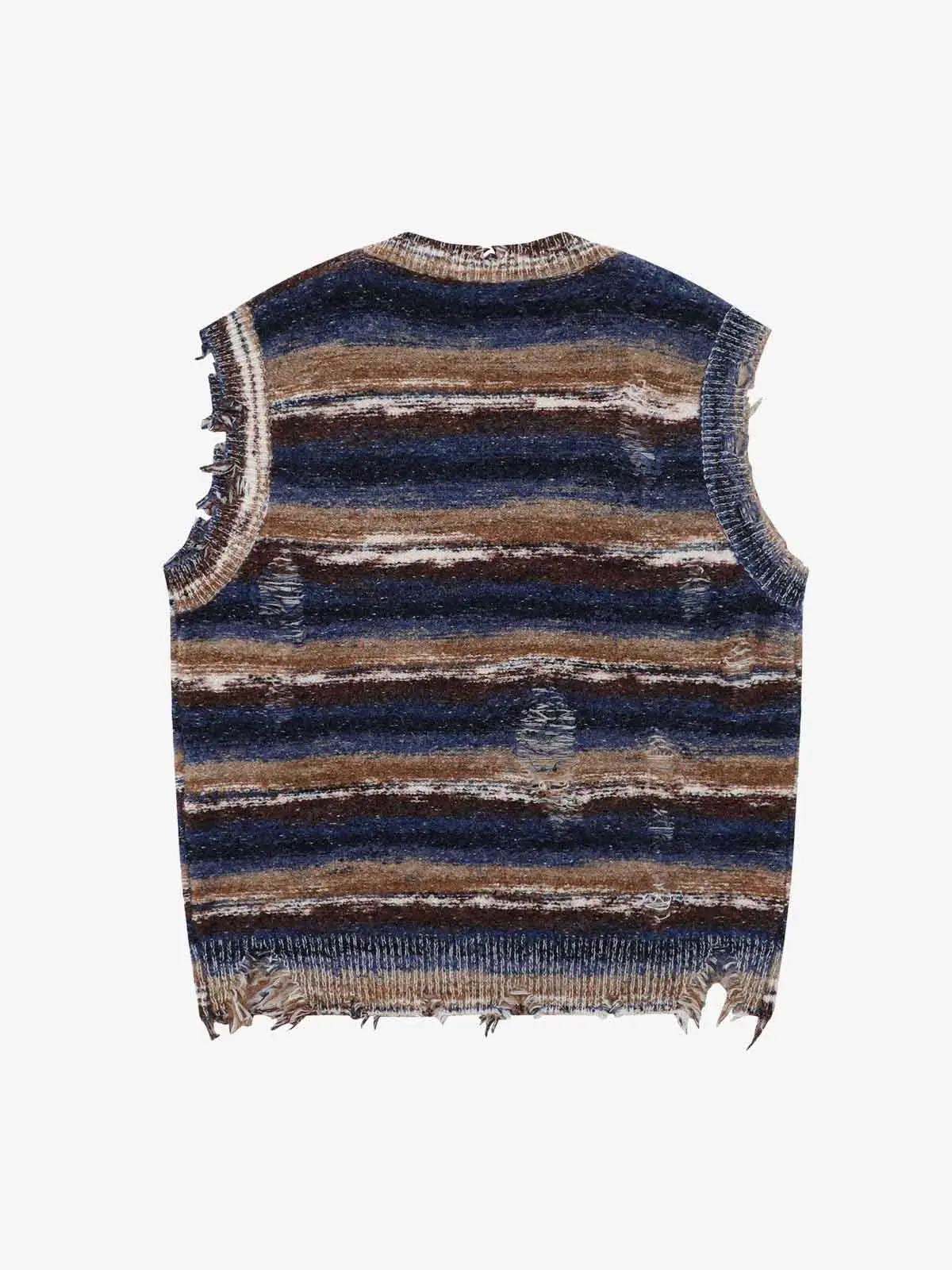 Frayed Edge Striped V Neck Knit Vest - Image 9