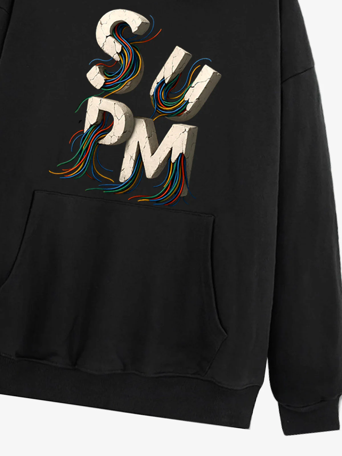 French Terry Streetwear Gravel Wire Font Hoodie - Image 11