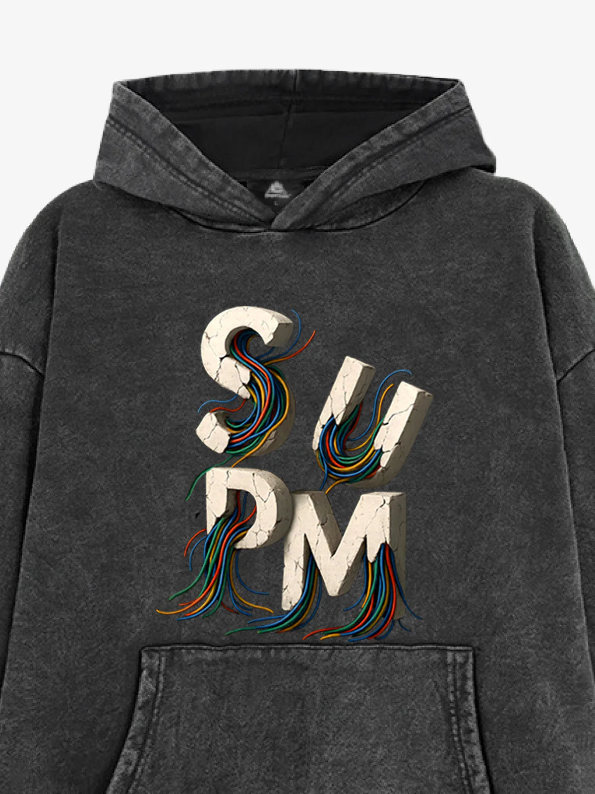 French Terry Streetwear Gravel Wire Font Hoodie - Image 12