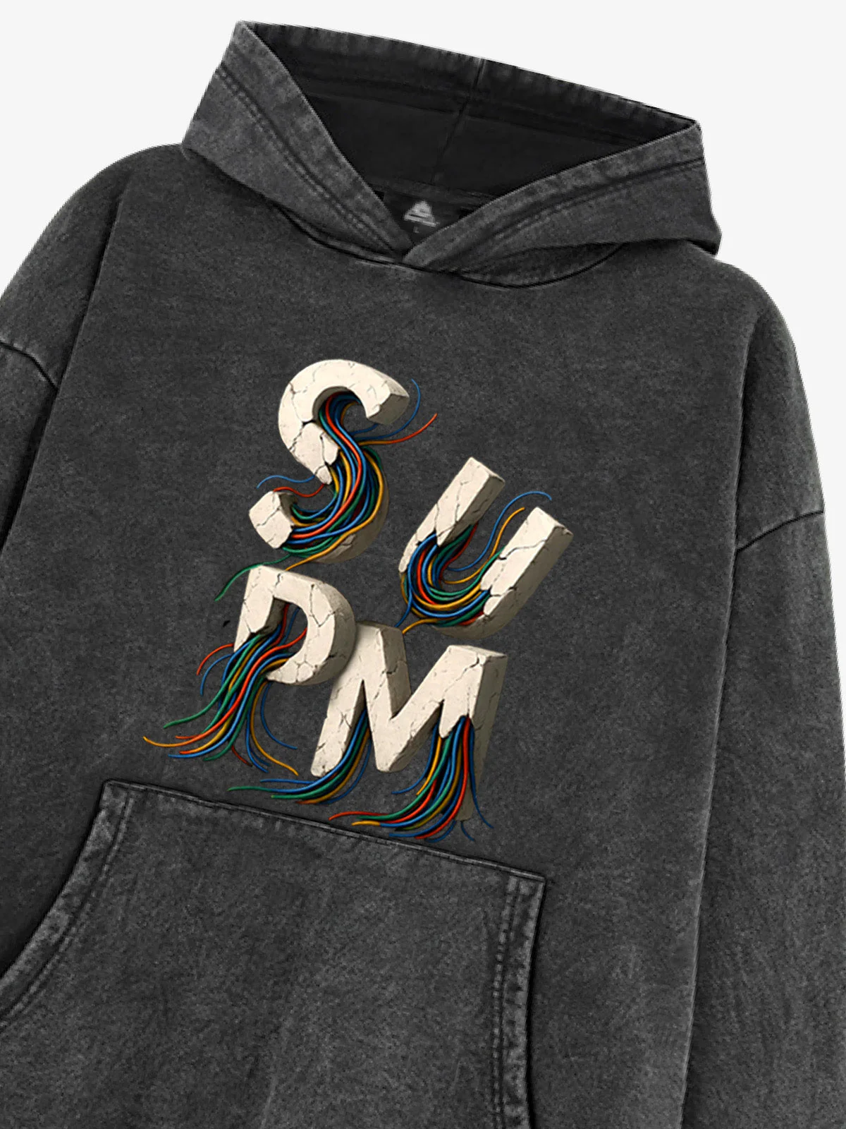 French Terry Streetwear Gravel Wire Font Hoodie - Image 14