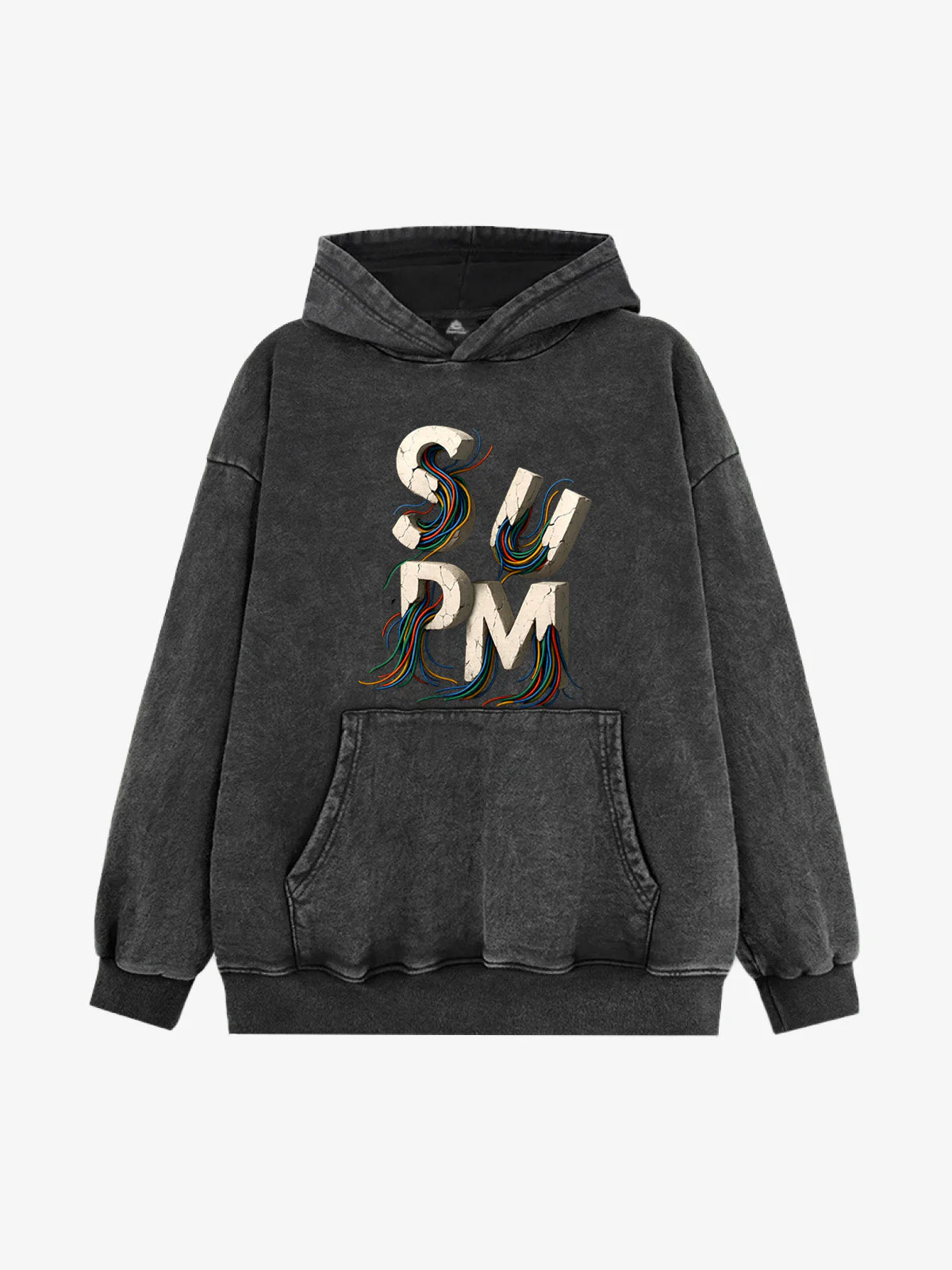 French Terry Streetwear Gravel Wire Font Hoodie - Image 3