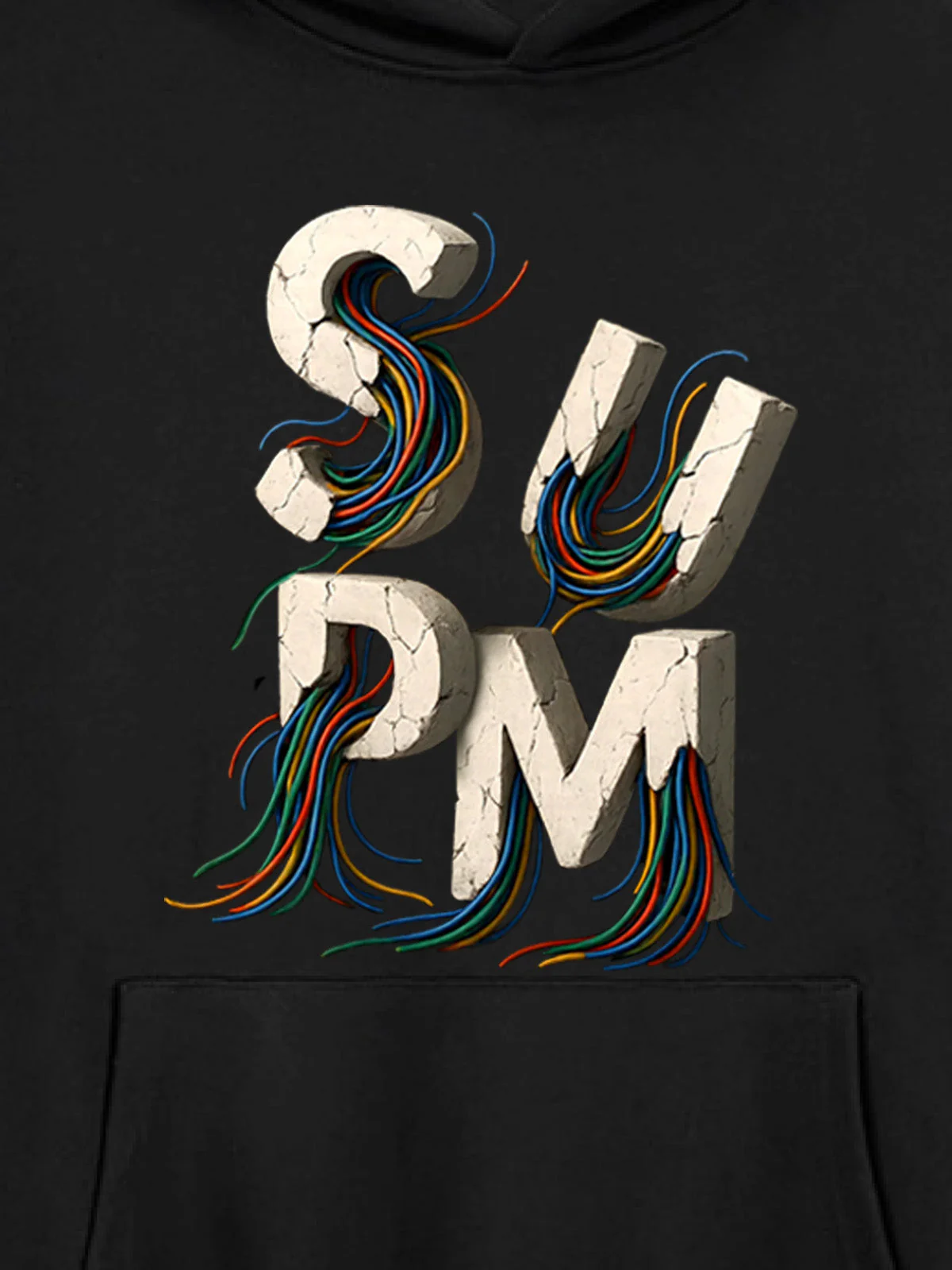 French Terry Streetwear Gravel Wire Font Hoodie - Image 7