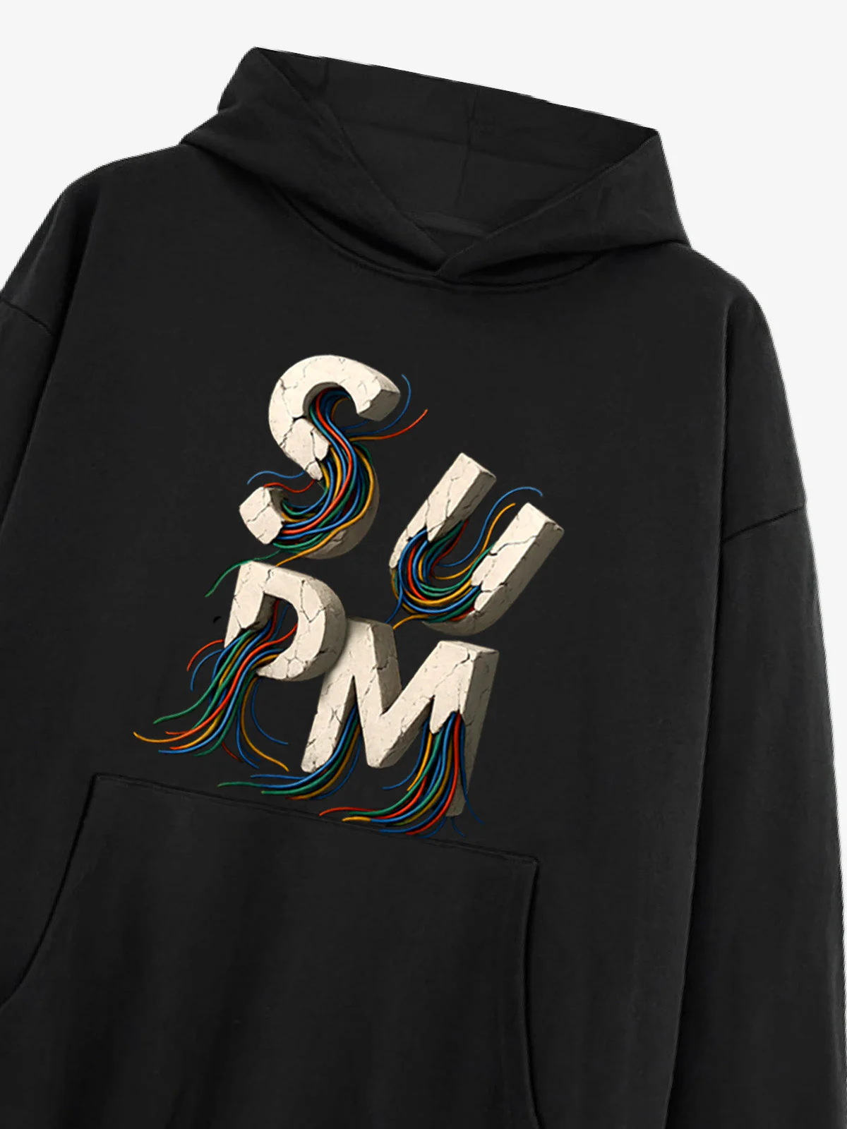French Terry Streetwear Gravel Wire Font Hoodie - Image 9