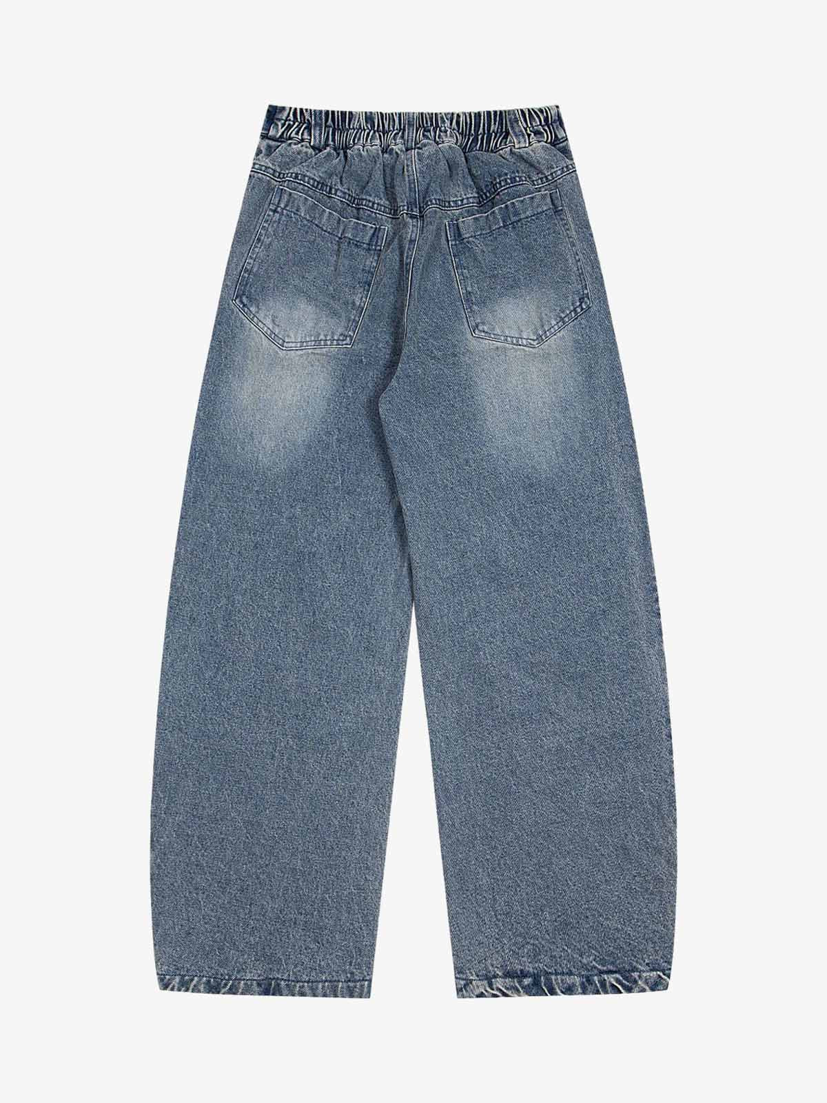Fun Pattern Hand-Painted Print Denim Washed Jeans - Image 2